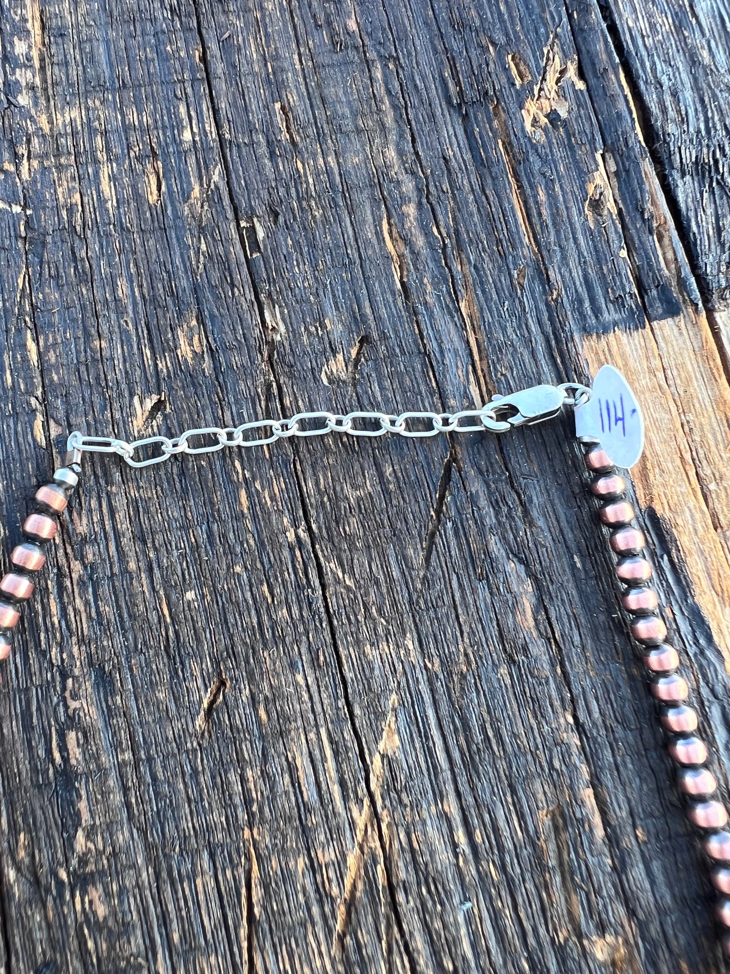 Copper Oxidized 4/6mm & Sterling 3mm Beads Necklace 18-20”