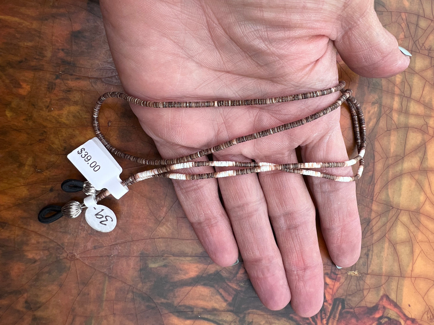 Native American Santo Domingo Handmade by Ramona Bird. Ombré Shell Heishi Eye-glass Holder 26”