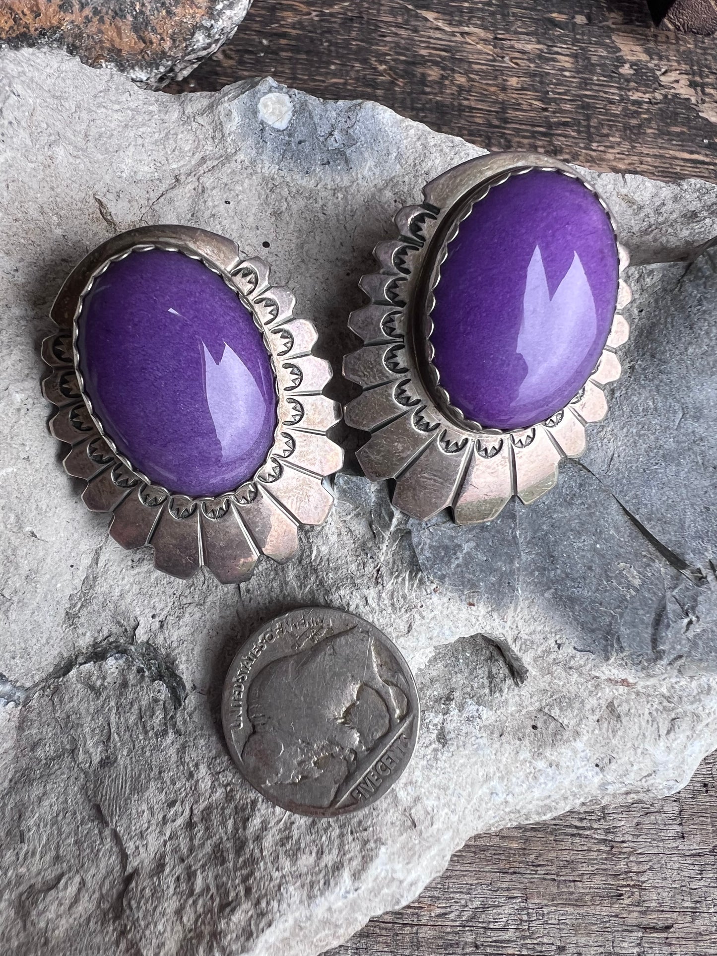 Vintage Rare Native American Handmade Sterling & Sugalite Post Earrings