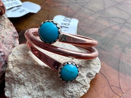 Native American Handmade by Yolanda Skeets Adjustable Copper & Turquoise Ring