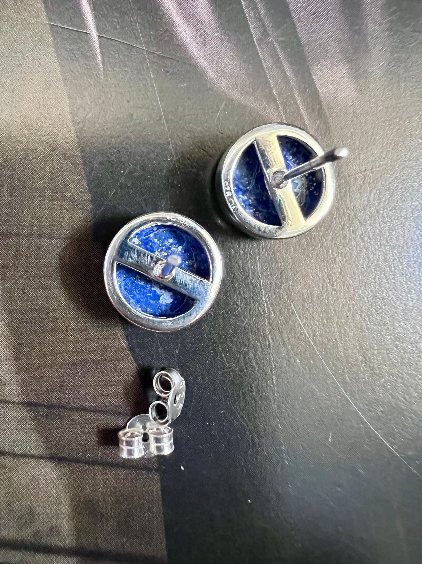 Lapis & Sterling Round Post Earrings 1/2”