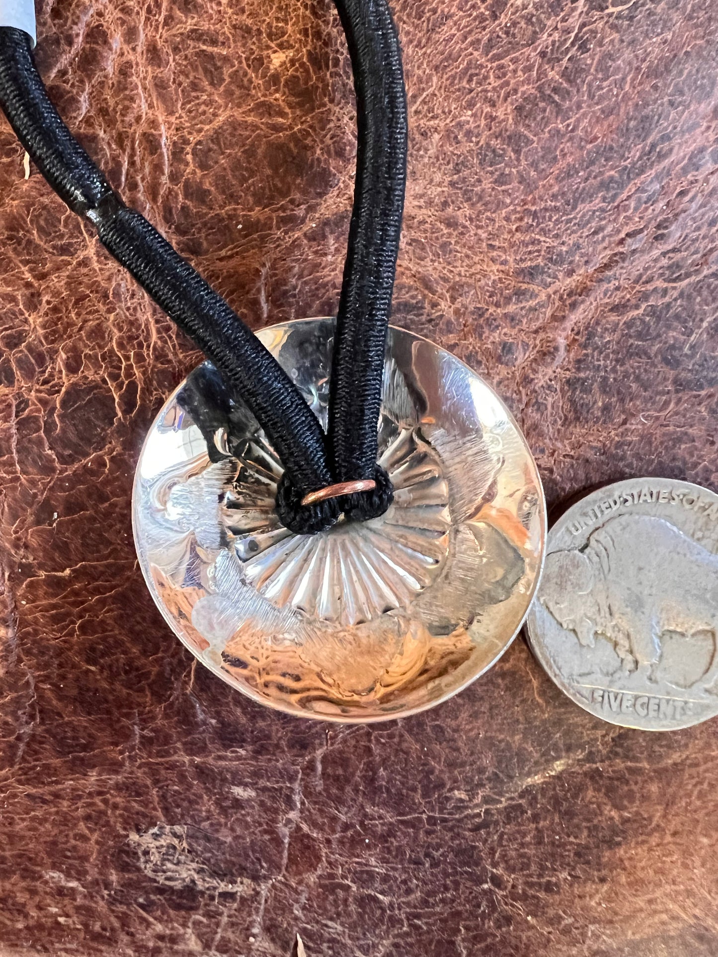 Navajo Handmade by Sally Shirley Sterling Silver Concho Hair-tie 1.25β