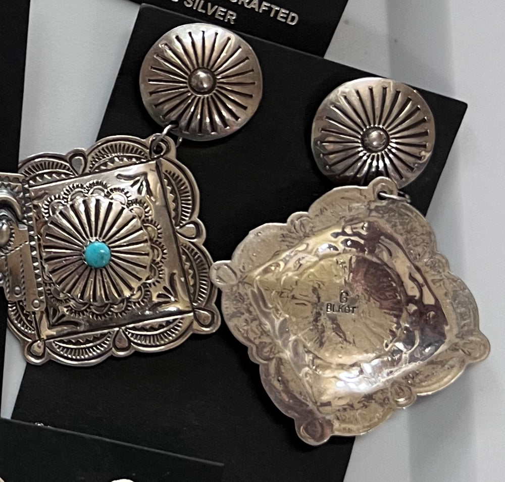 Handmade by Geneveive Blackgoat Sterling & Turquoise Concho Post Earrings