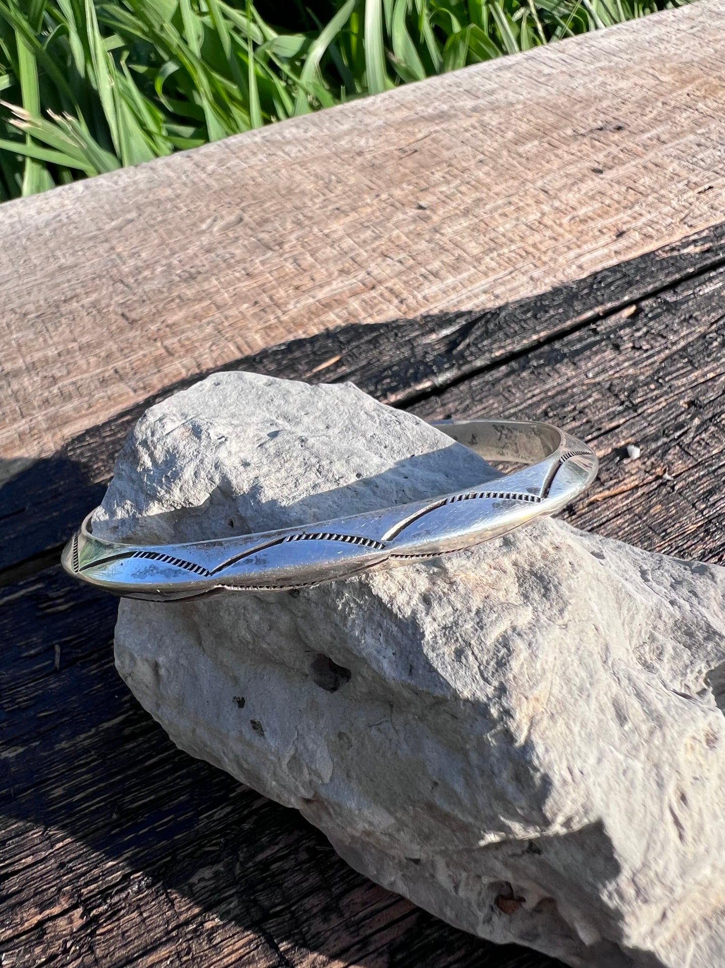Vintage Native American Handmade by Tahe- Sterling Stamped Carinated Cuff Sz 7 (no flex)