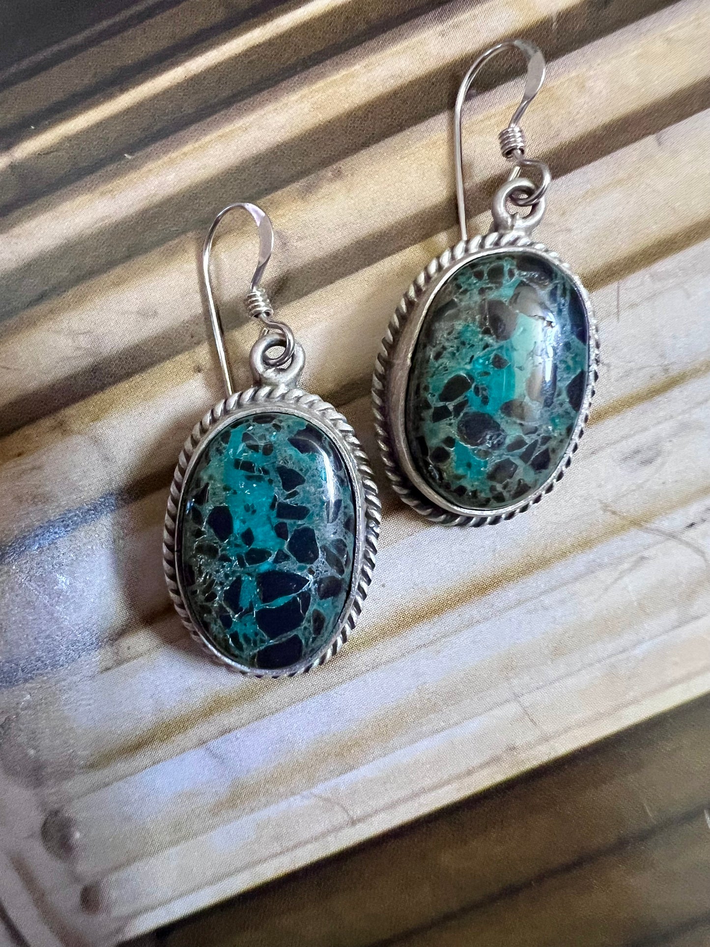 Native American Navajo Handmade Sterling & Carico Lake Turquoise Dangle Earrings 1.5β