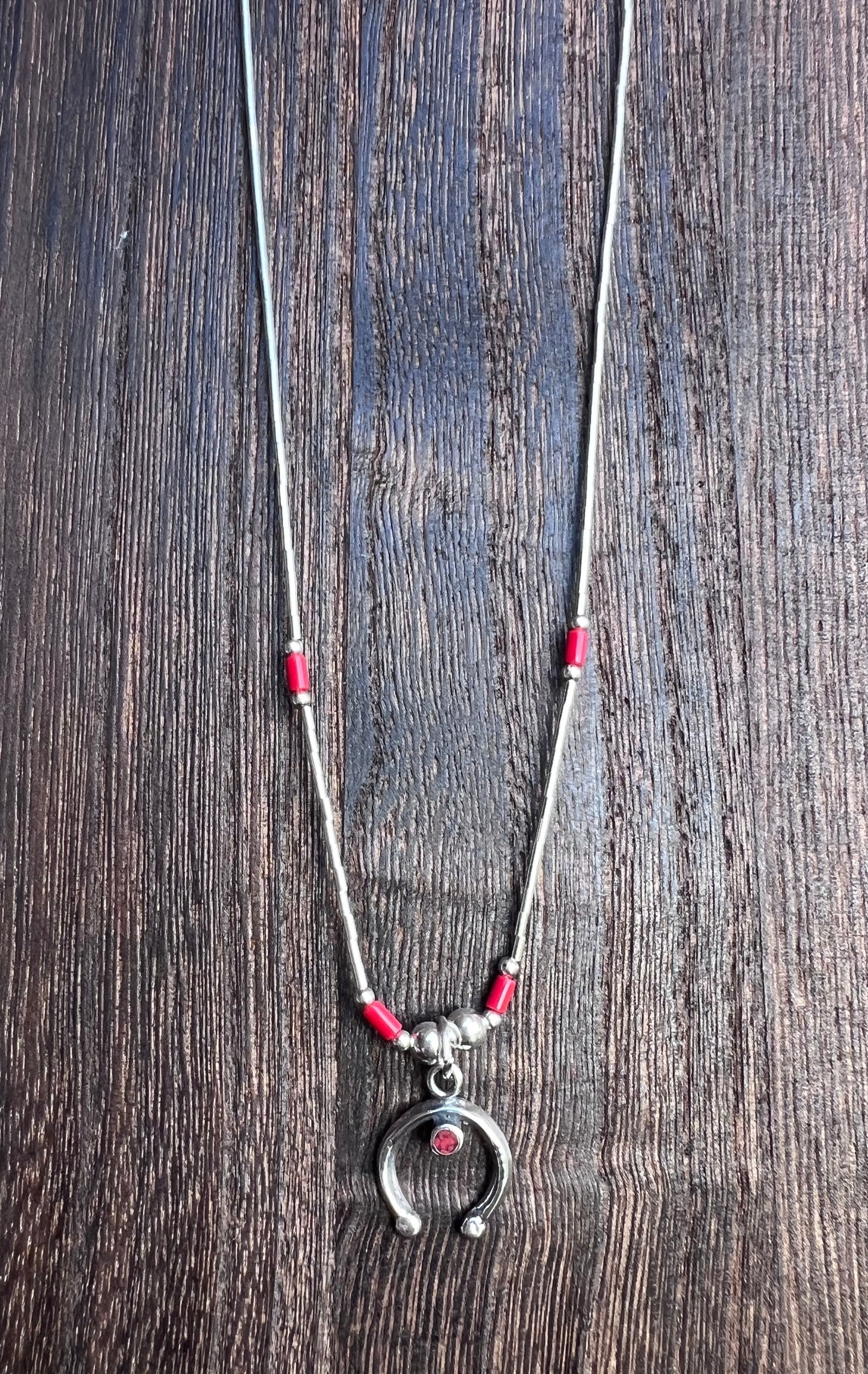 Sterling Liquid Silver & Red Coral Necklace with Naja Pendant 16”