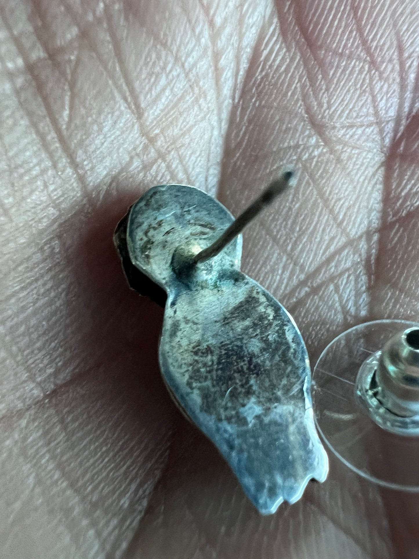Vintage Native American Handmade Dainty Sterling & Carved Turquoise Post Earrings 3/4β
