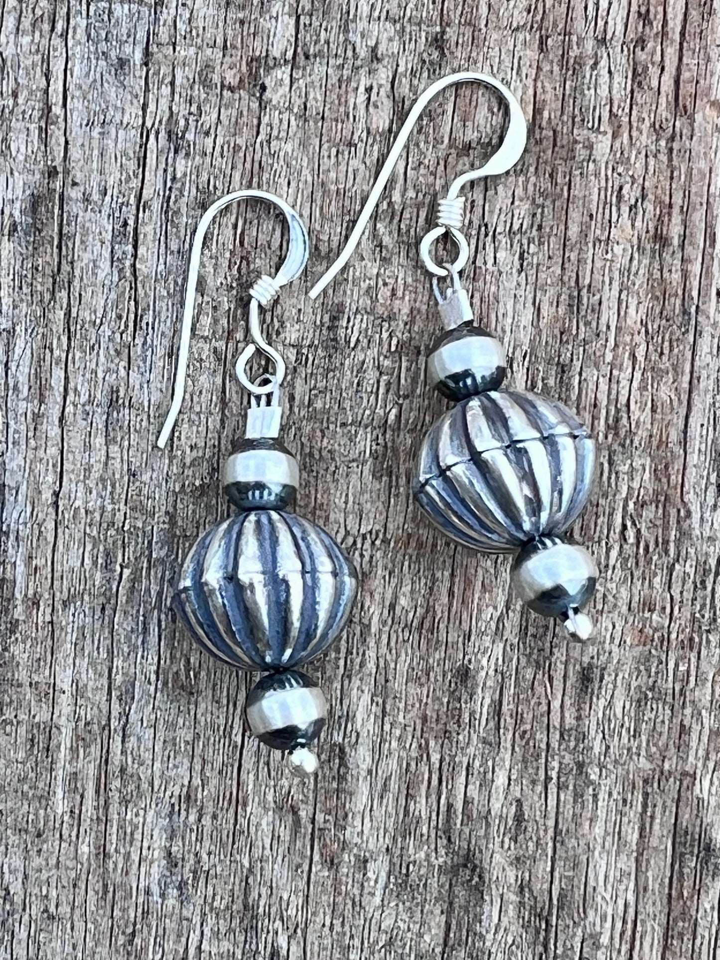 Sterling Corrugated Bead Earrings 1.5β