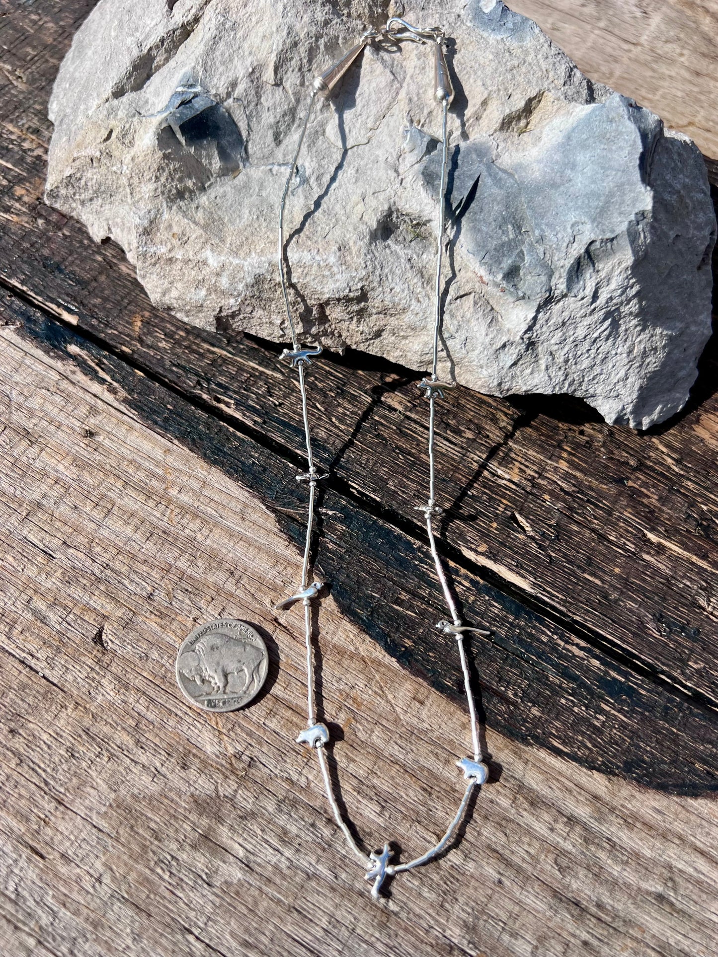 Southwest Sterling Silver Heishi & Fetish Animal Necklace 18ββ