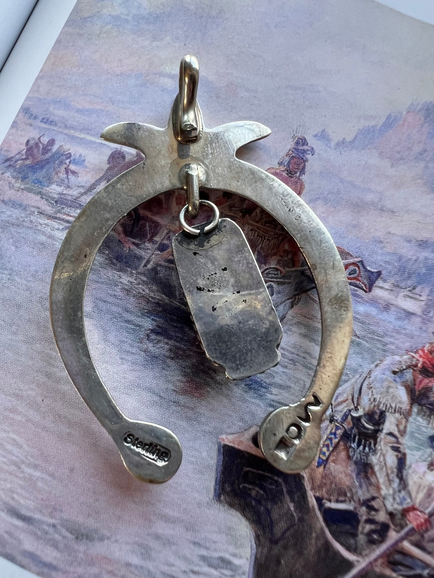 Vintage Navajo Handmade Sunset Spiny Oyster & Sterling Naja Pendant