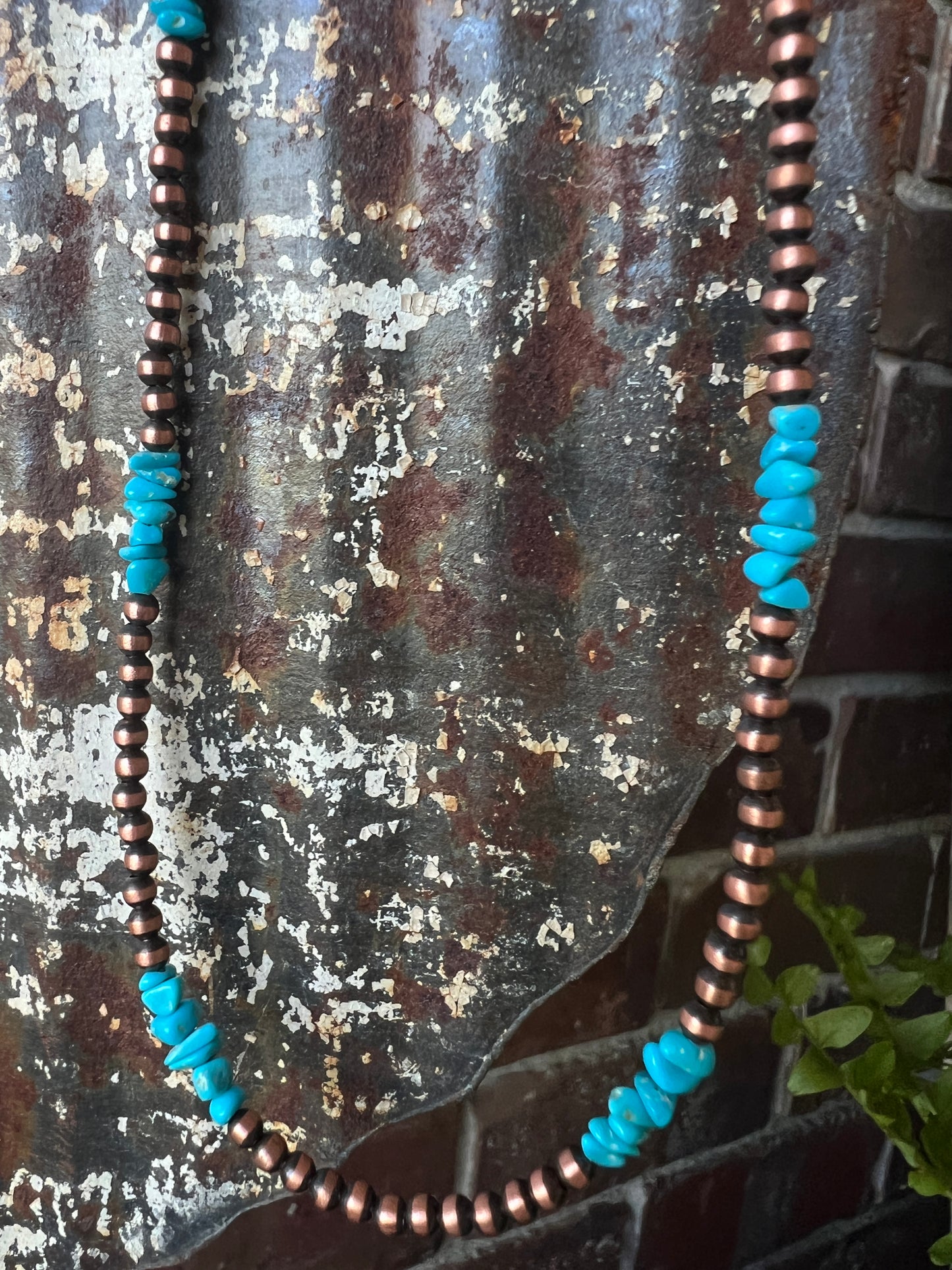 Genuine Copper Bead (3mm) & Sleeping Beauty Turquoise Necklace 14”-16”