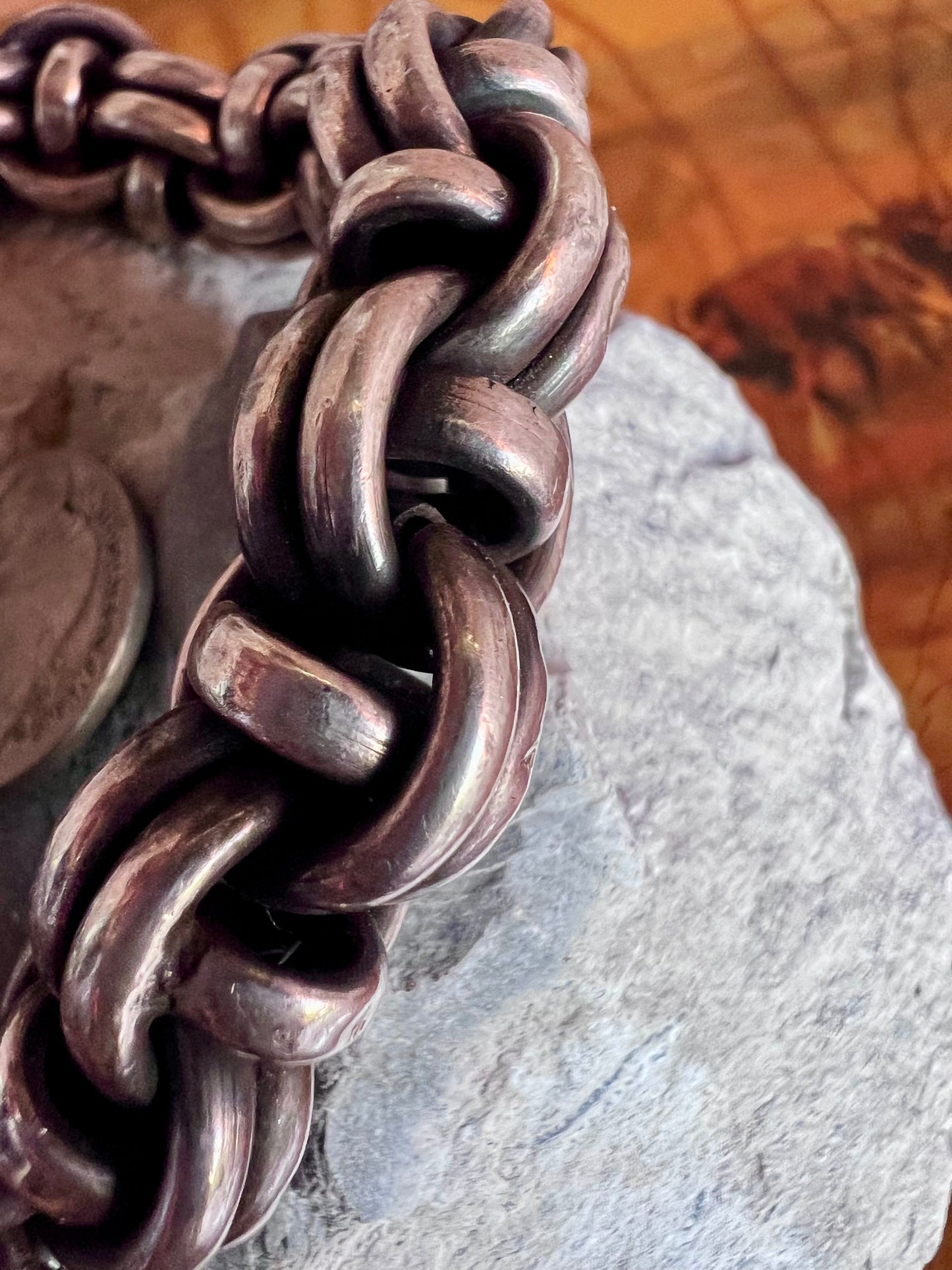 Vintage Men’s Chunky Sterling Silver Handmade Link Bracelet Sz 10”