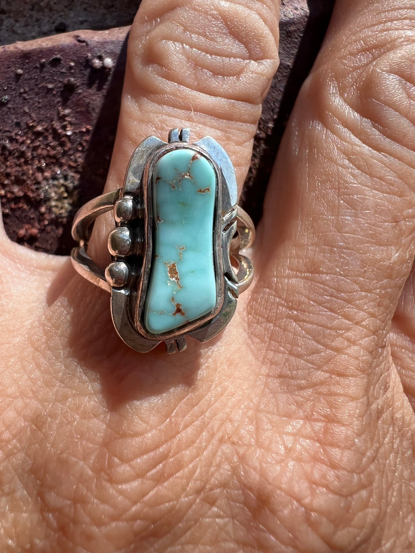 Vintage Native American Handmade Dry Creek Turquoise & Sterling Ring Sz 7