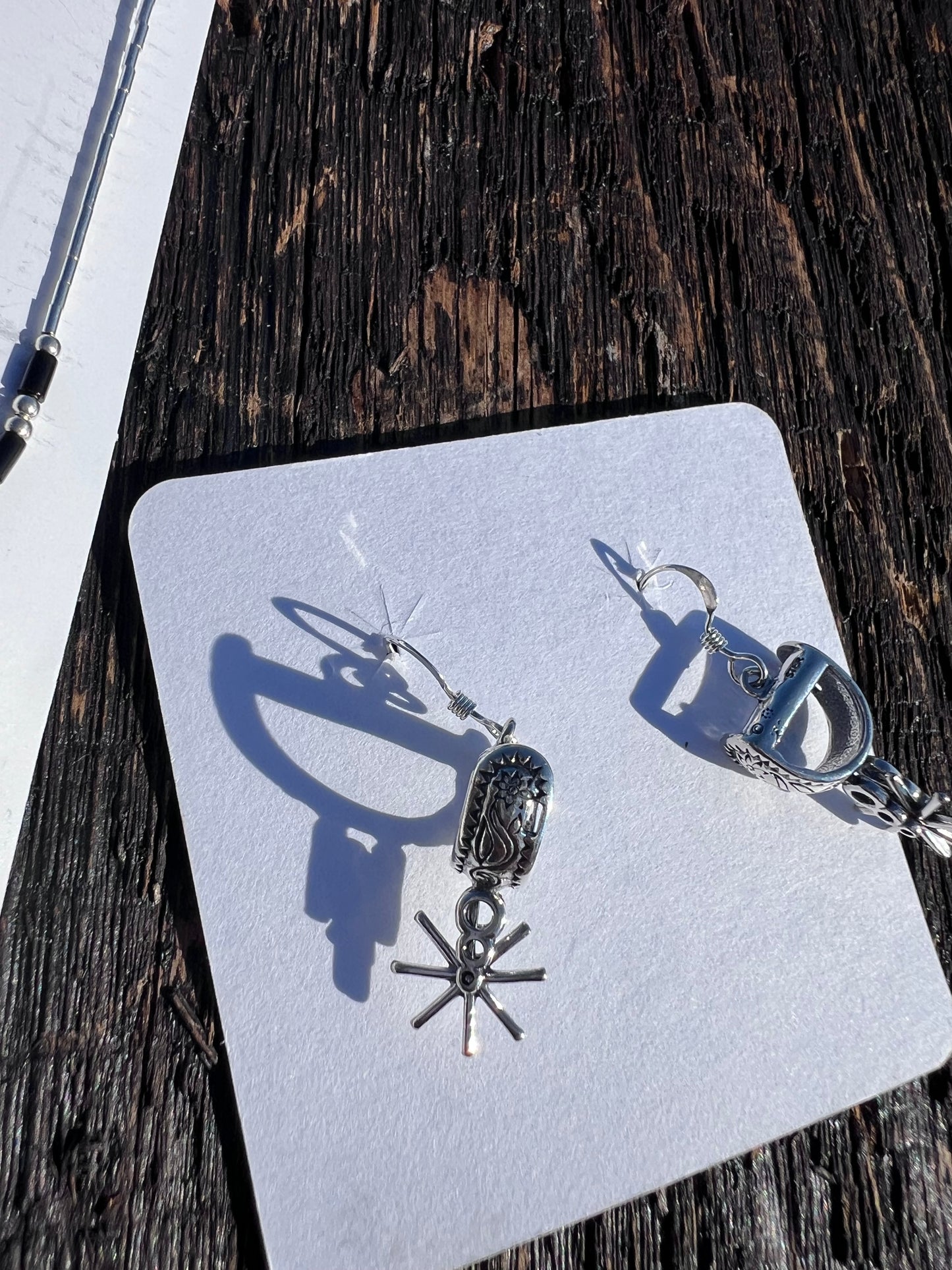 Sterling Liquid Silver & Black Jet Spur Necklace 15.5β & Dangle Earrings 1.5β Set