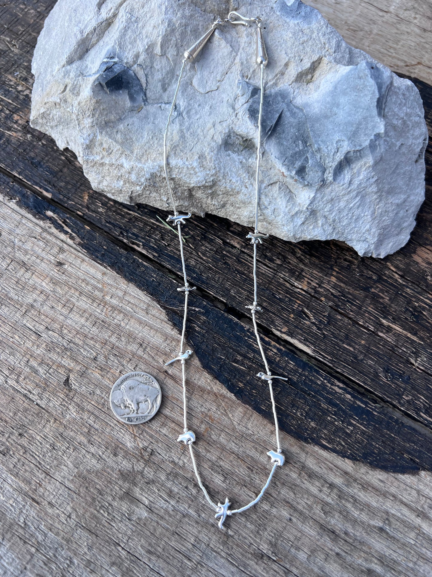 Southwest Sterling Silver Heishi & Fetish Animal Necklace 18ββ