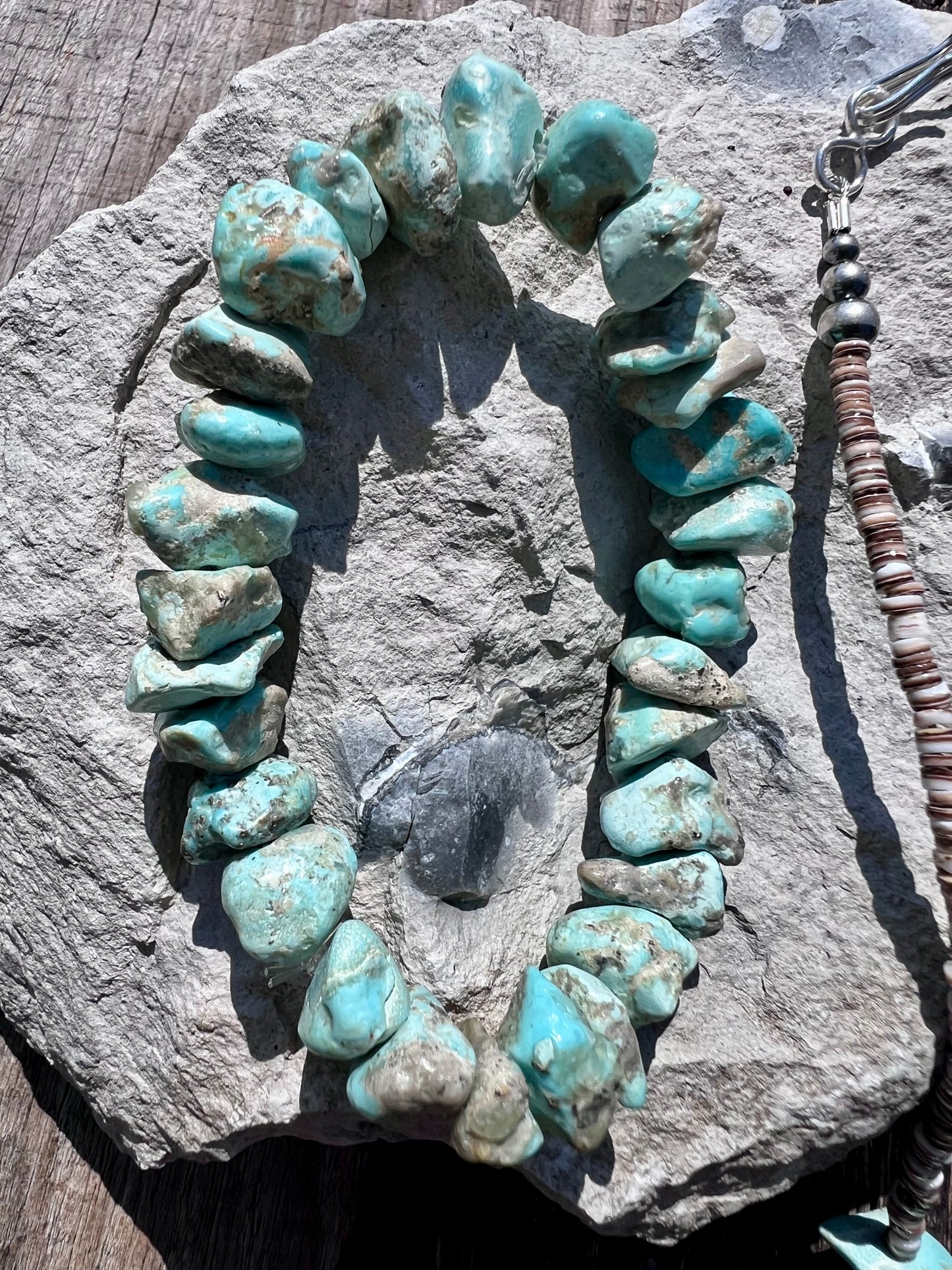 Handmade Chunky Campitos Turquoise, Olive Shell Heishi w/ Sterling Beads & Clasp Necklace & Bracelets Set