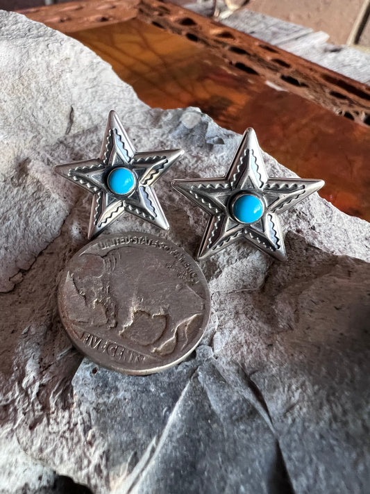 Southwest Sterling Star & Turquoise Post Earrings 7/8β