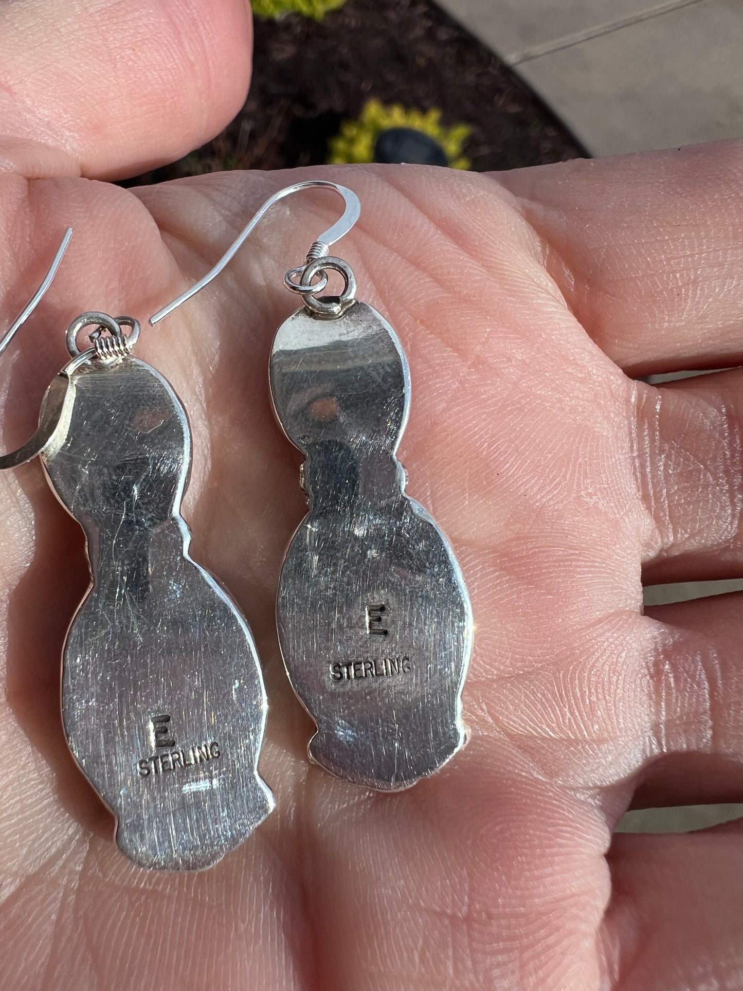 Navajo Handmade Sterling, Druzy & Turquoise Dangle Earrings 2β