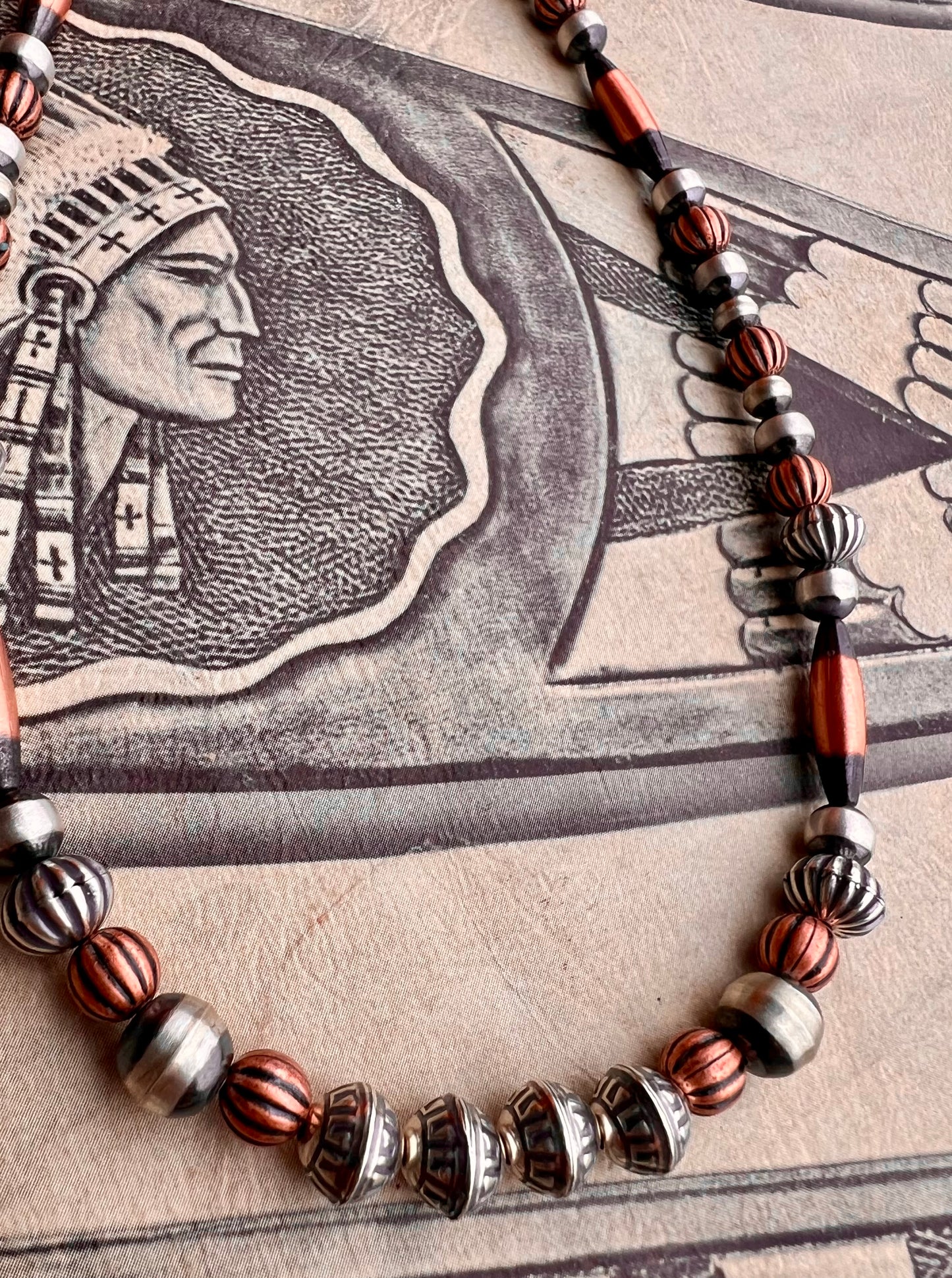 Copper & Sterling Silver 5-8mm Bead Necklace 14”-16”