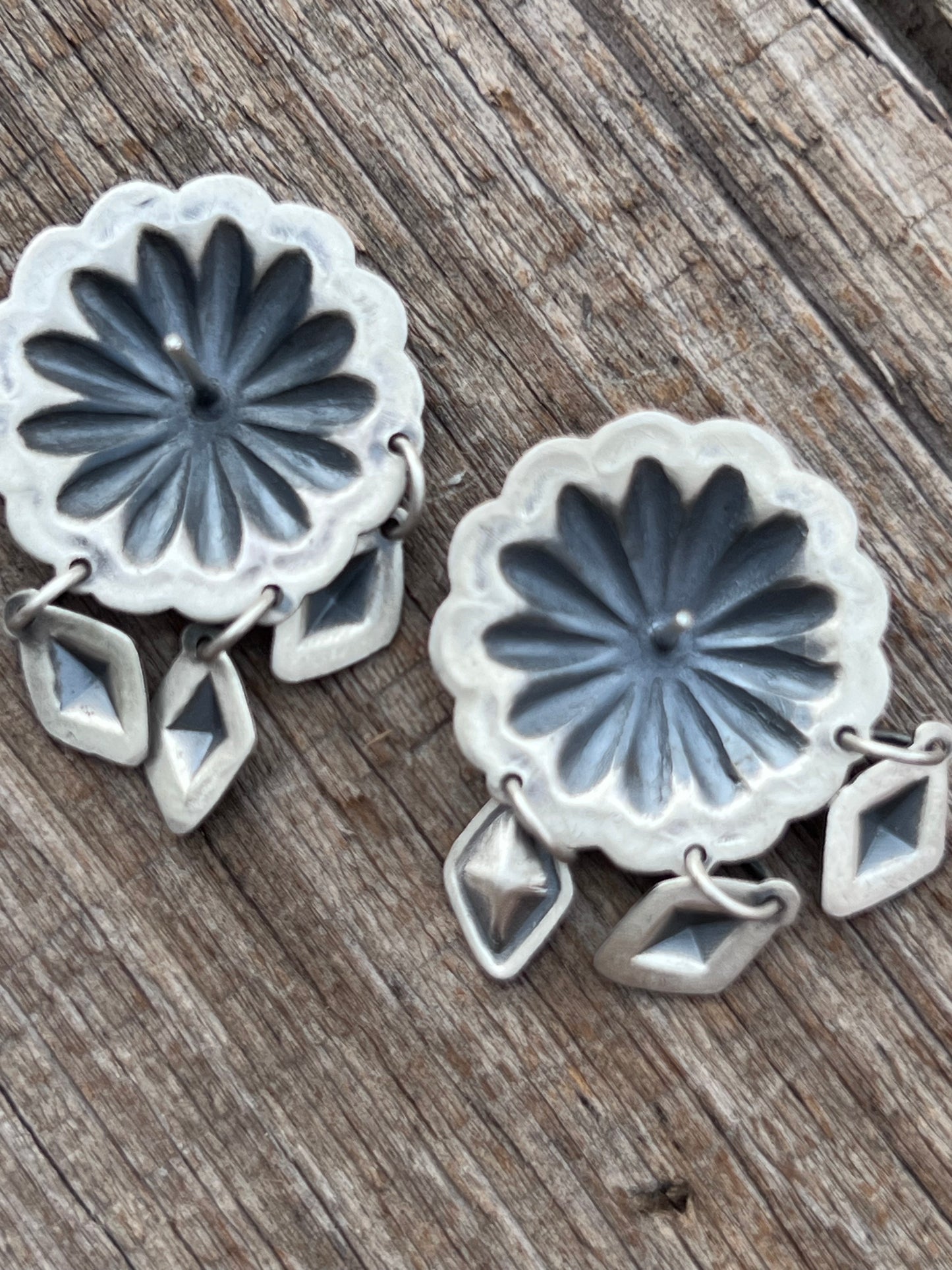 Native American Handmade Sterling Silver Concho Earrings 1.5β