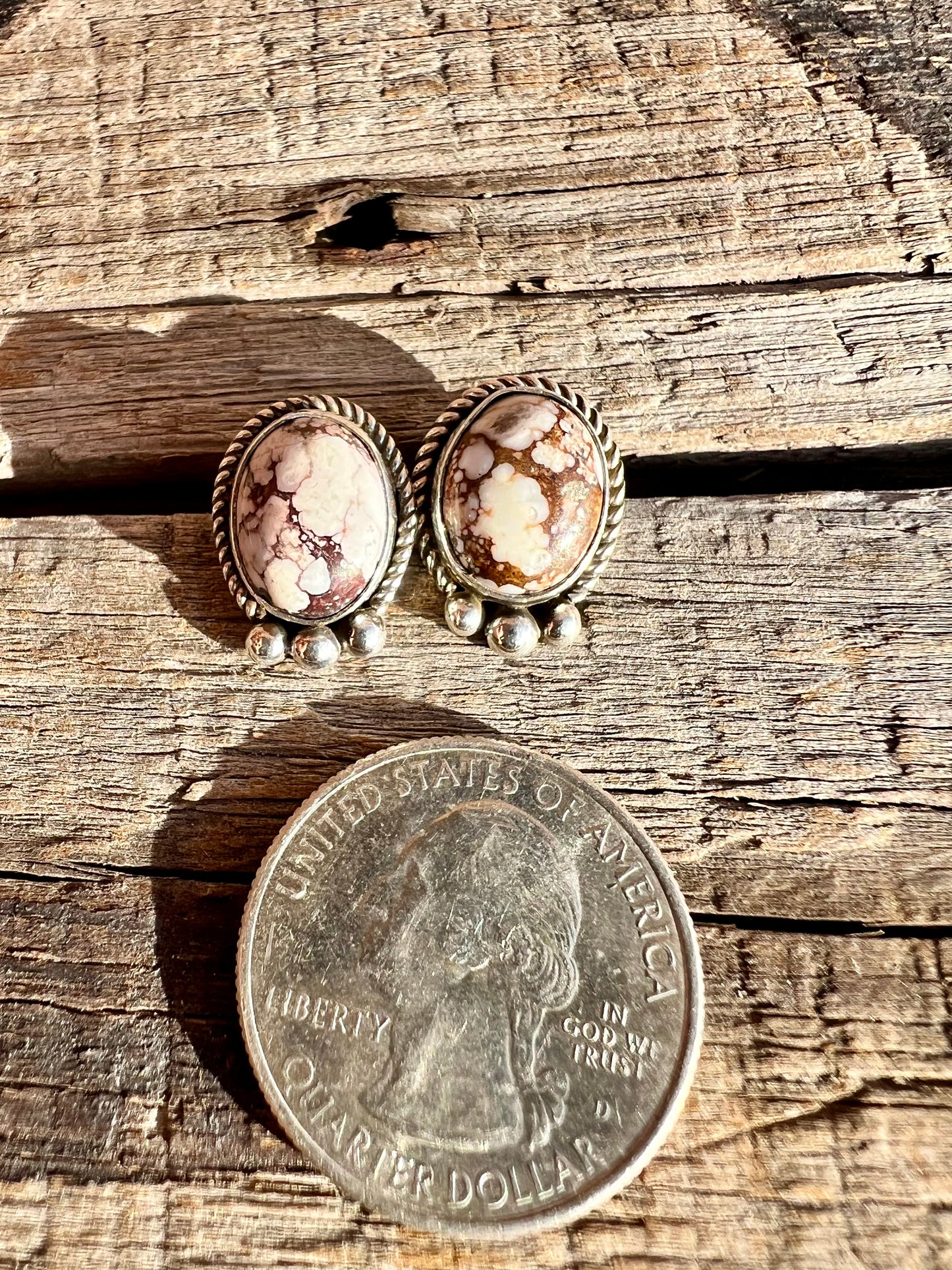 Wild Horse Magnesite & Sterling Silver Post Earrings- Navajo Handmade by Lee Sandoval