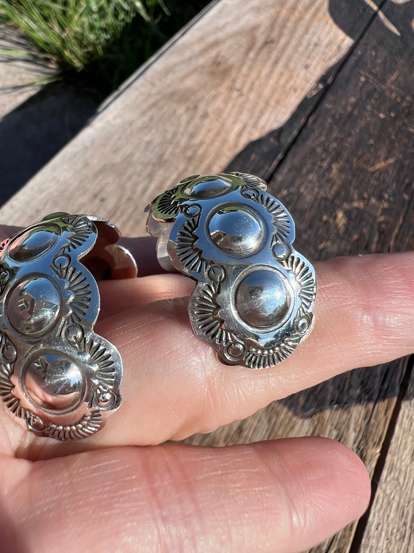 Native American Handmade Sterling Stamped Half-Hoop Post Earrings 1.5βx 3/4β