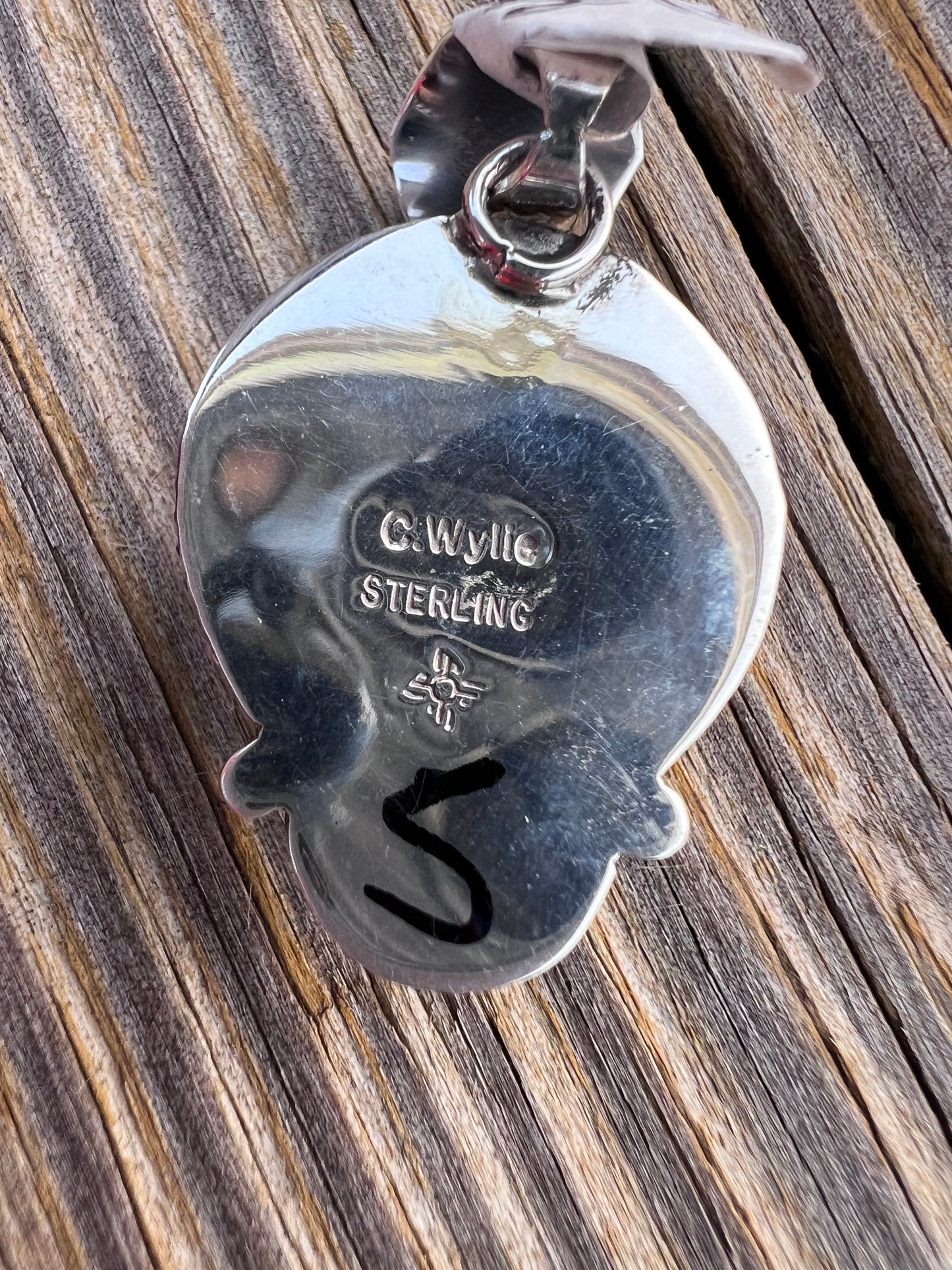 Native American Handmade by C. Wylie. Sterling & Wildhorse Round Pendant 1.5” x .7” w/bail
