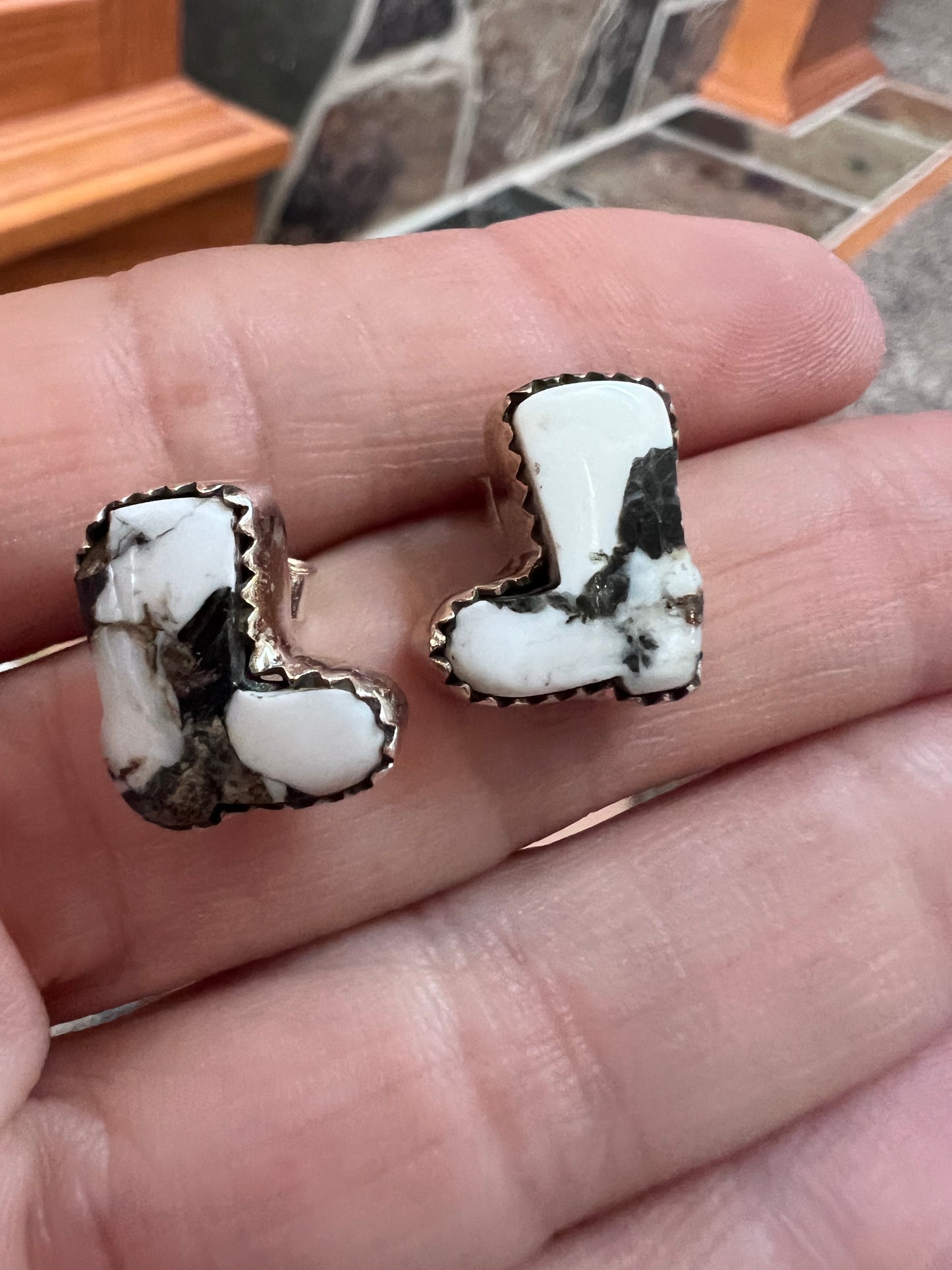 Sterling & White Buffalo Cowboy Boot Post Earrings .6β