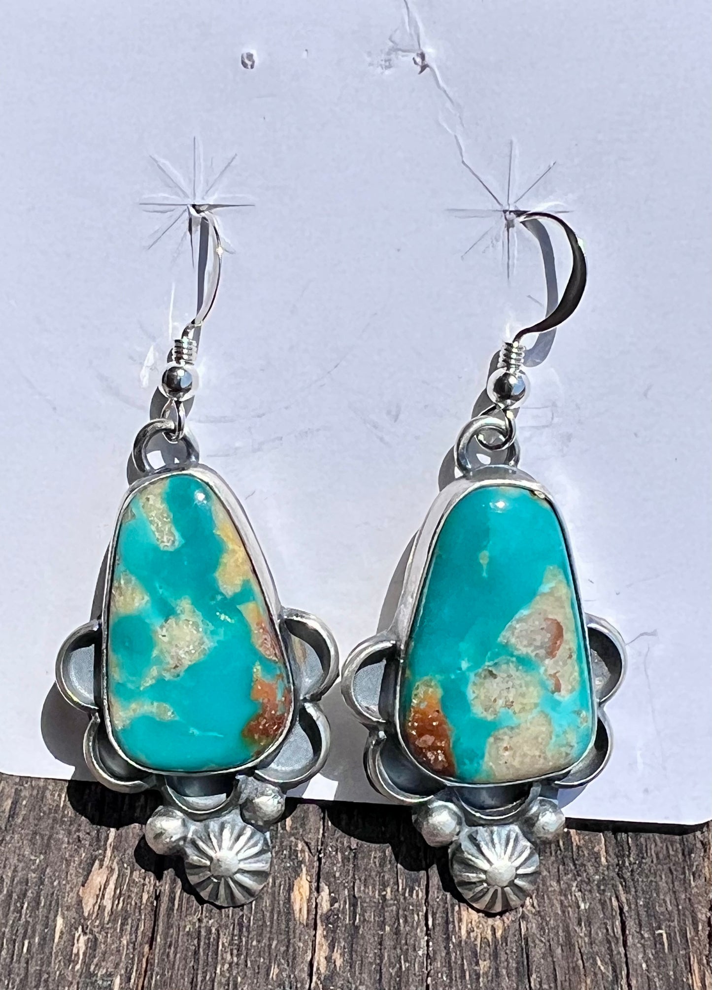 Native Navajo Handmade by Miranda Willie. Fox Turquoise & Sterling Dangle Earrings 2β