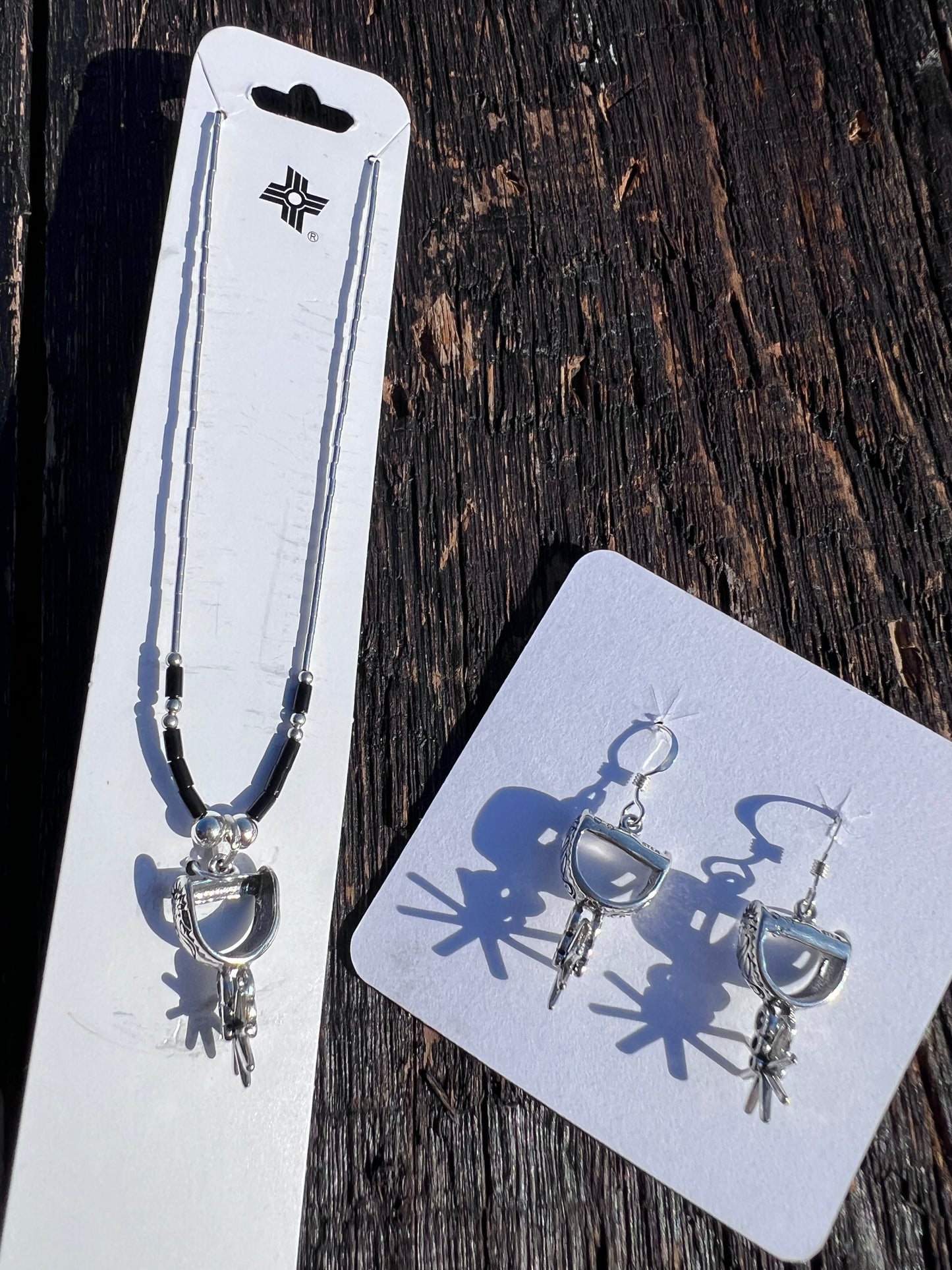 Sterling Liquid Silver & Black Jet Spur Necklace 15.5β & Dangle Earrings 1.5β Set