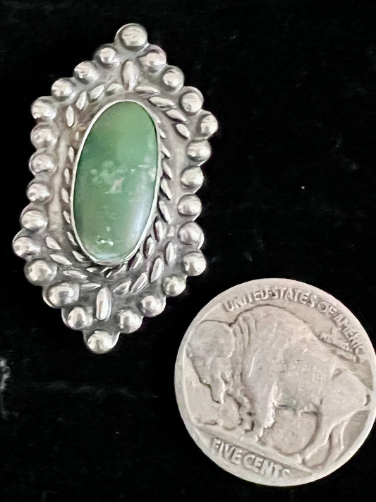 Vintage 1960βs Harvey Era Green Turquoise & Sterling Ring Sz 6