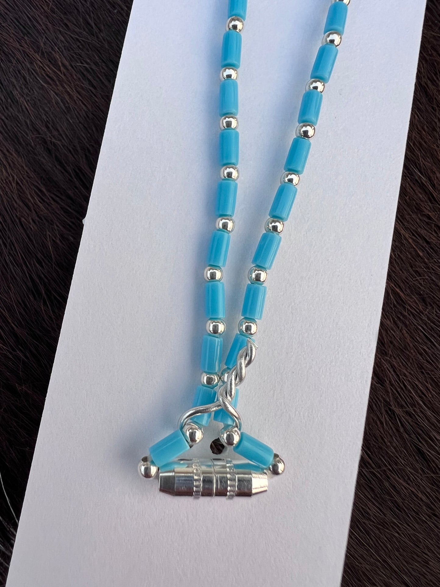 Sterling 1mm Bead & Kingman Turquoise 2mm Bead w/ Barrel Clasp 16β Length