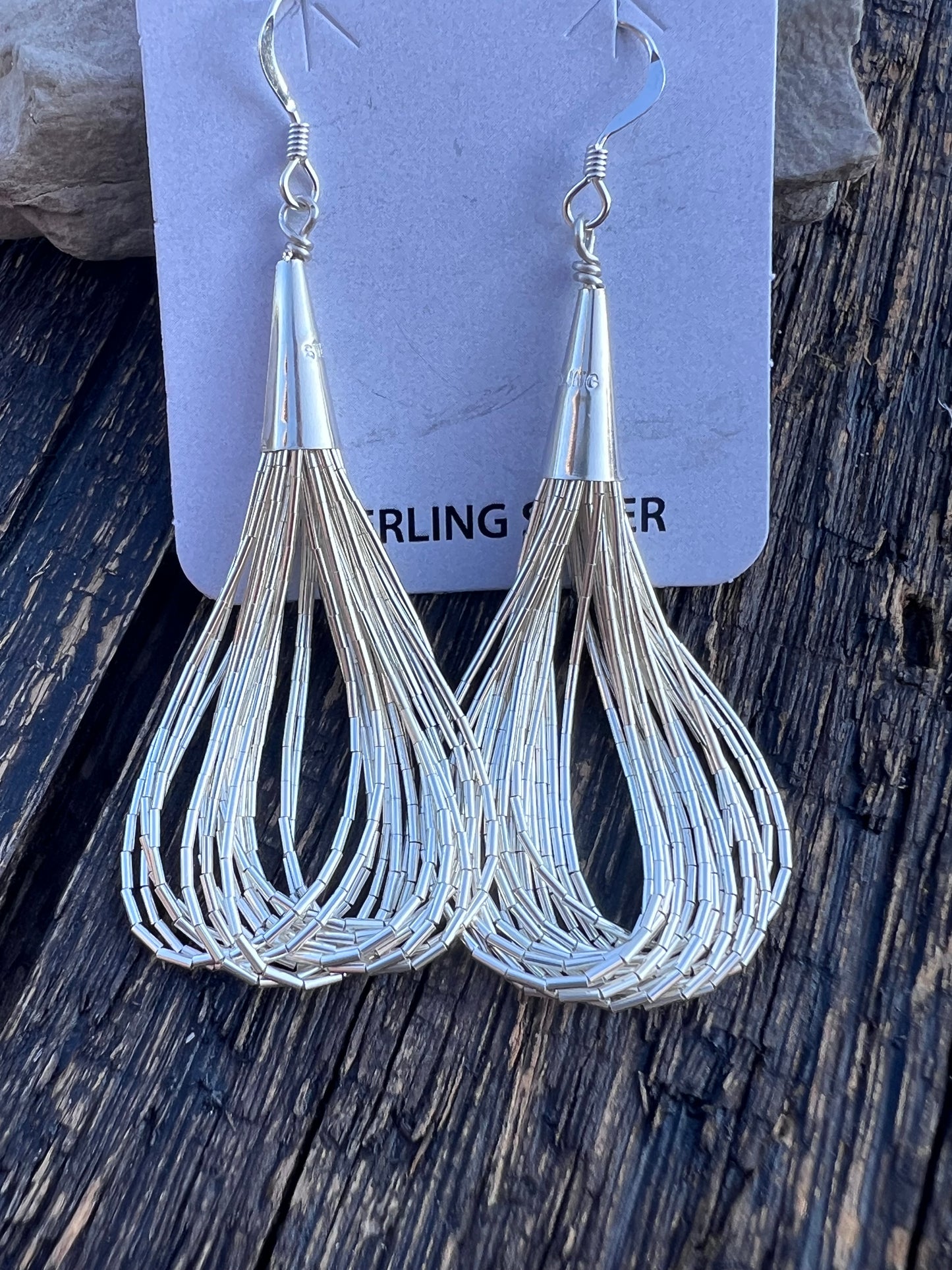 Sterling Liquid Silver Heishi 15-strand Dangle Hoop Earrings 2β