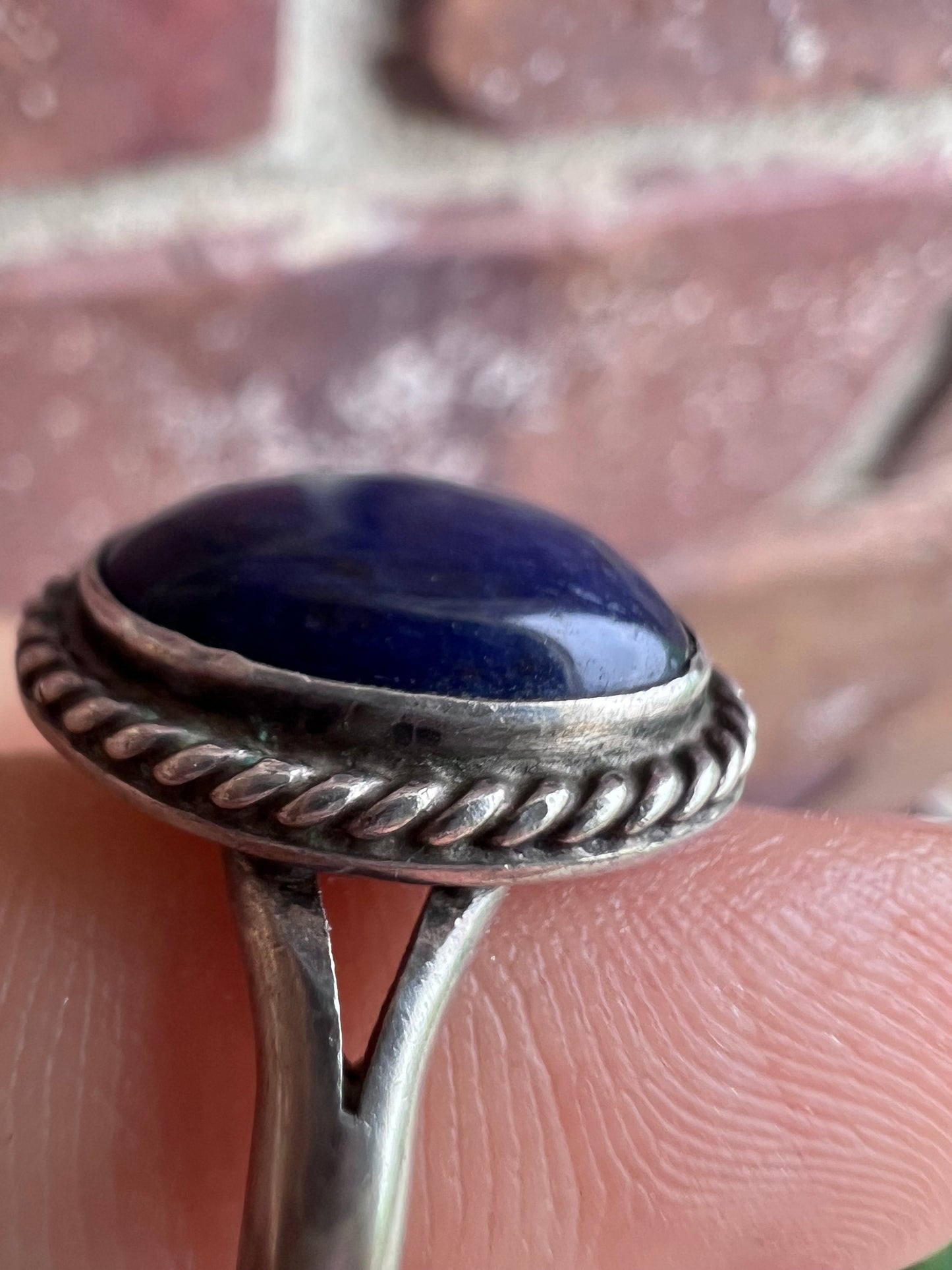 Vintage Native American Handmade Sterling & Lapis Ring Sz 6.75