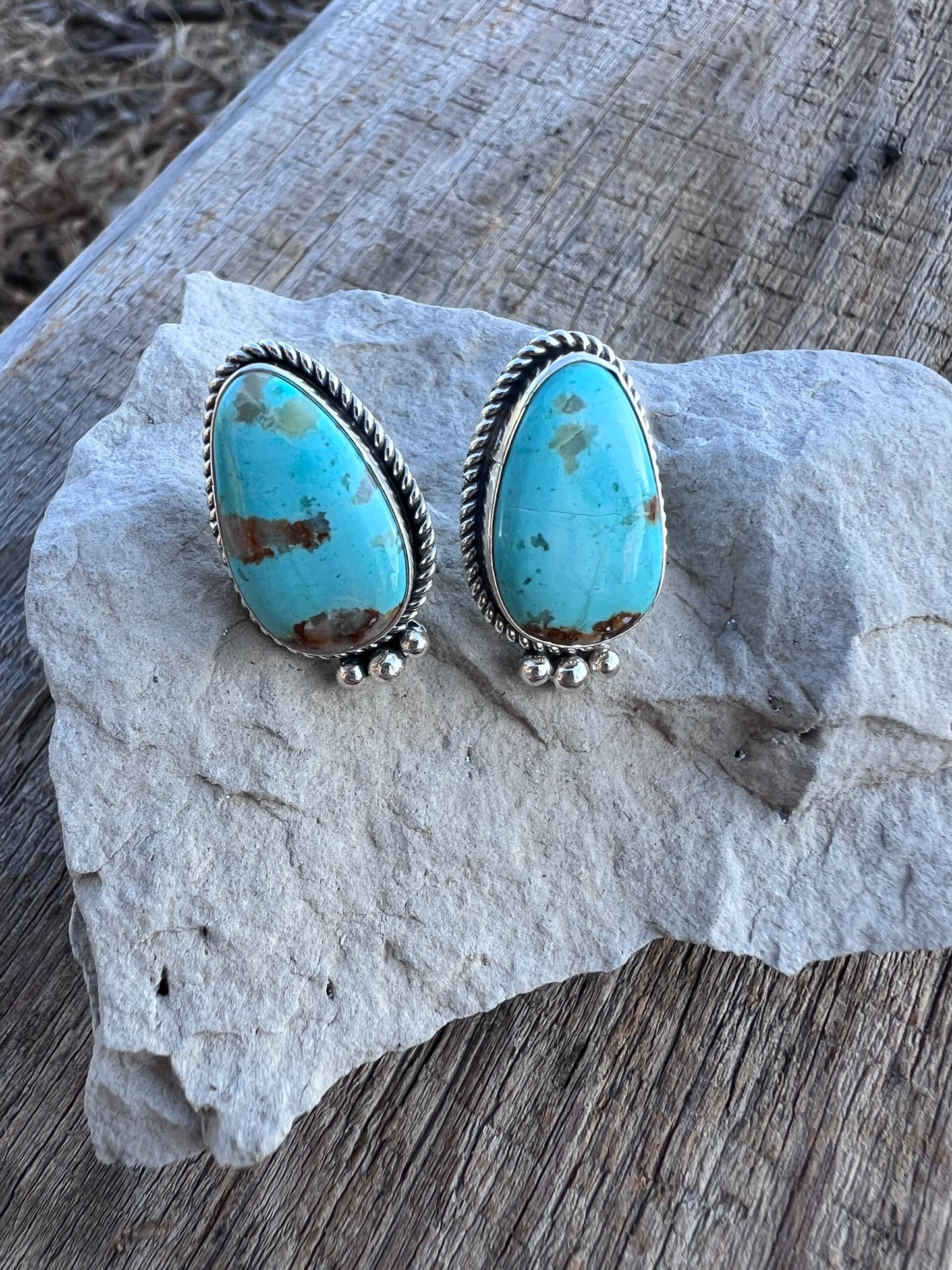 Native American Handmade Turquoise & Sterling Post Earrings 1β