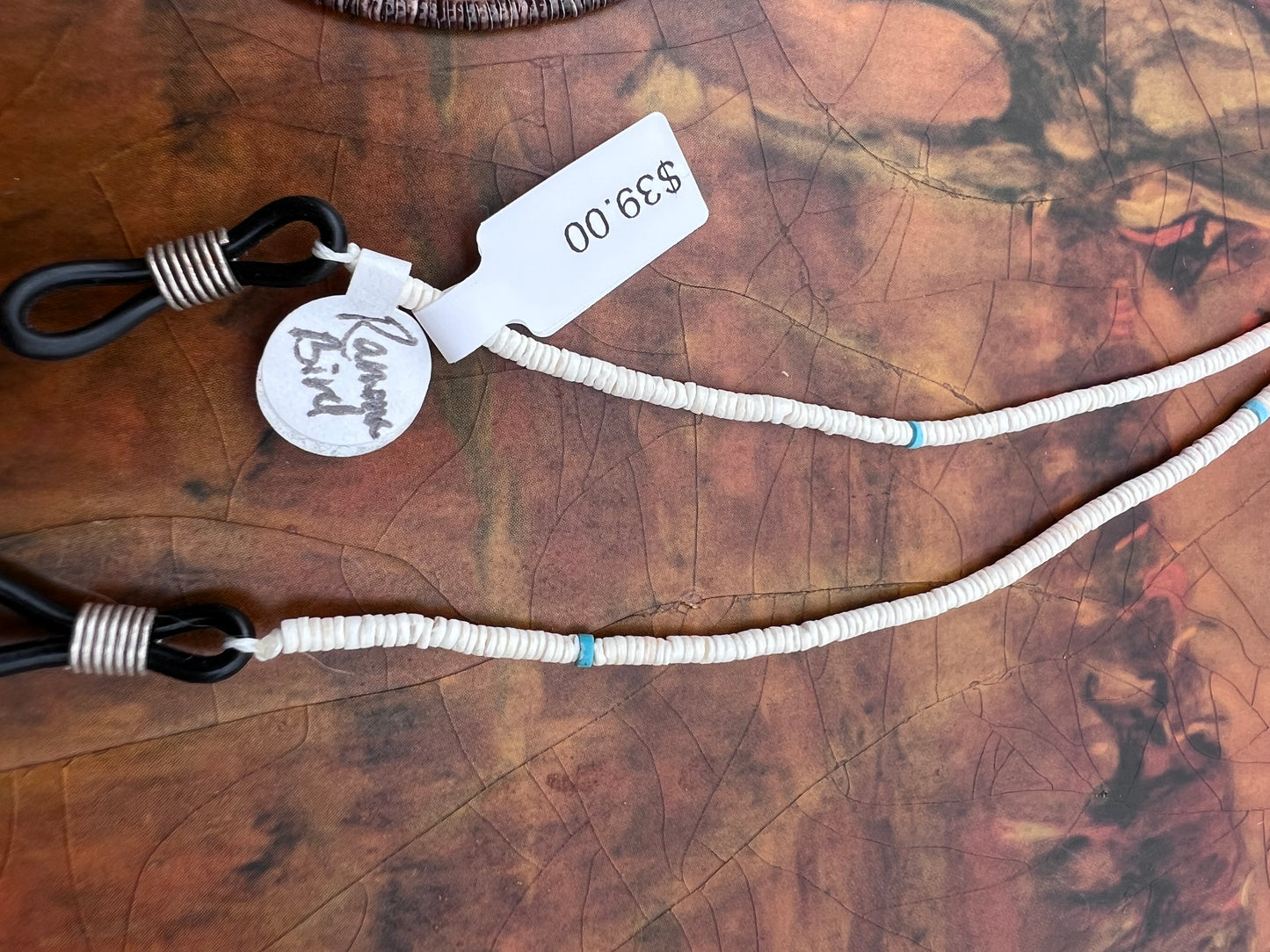 Native American Santo Domingo Handmade by Ramona Bird. Shell Heishi & Turquoise Eye-glass Holder 26β