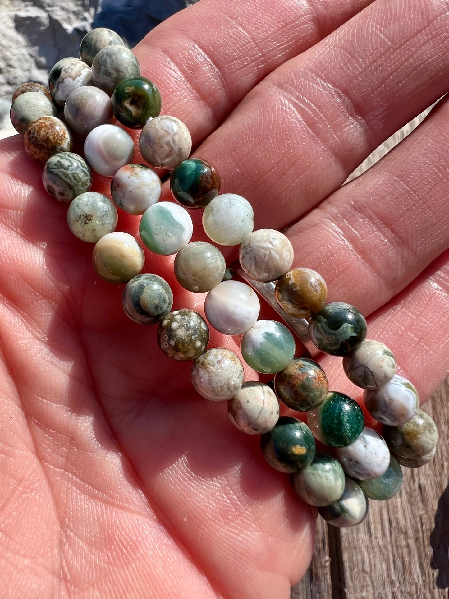 Arizona Agate Round 6mm Bead Stretch Bracelet Sz 7 (Set of 3)