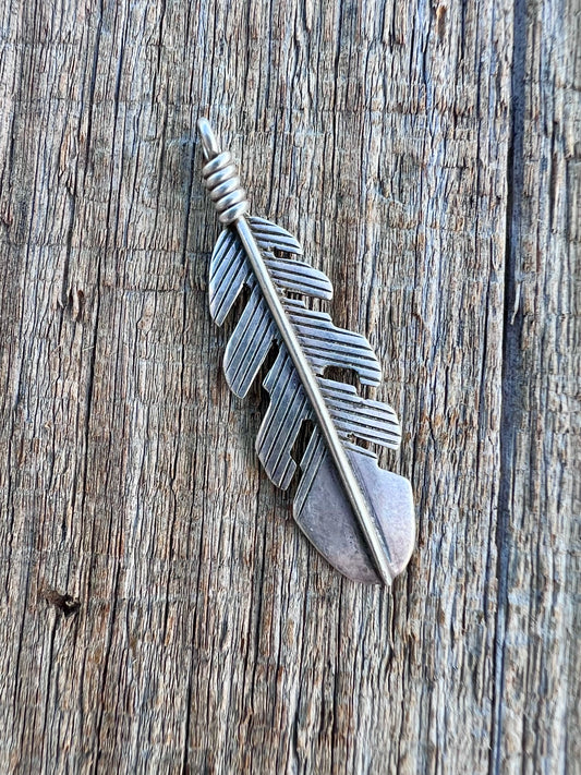 Native American Handmade Sterling Feather Pendant 1 5/8β