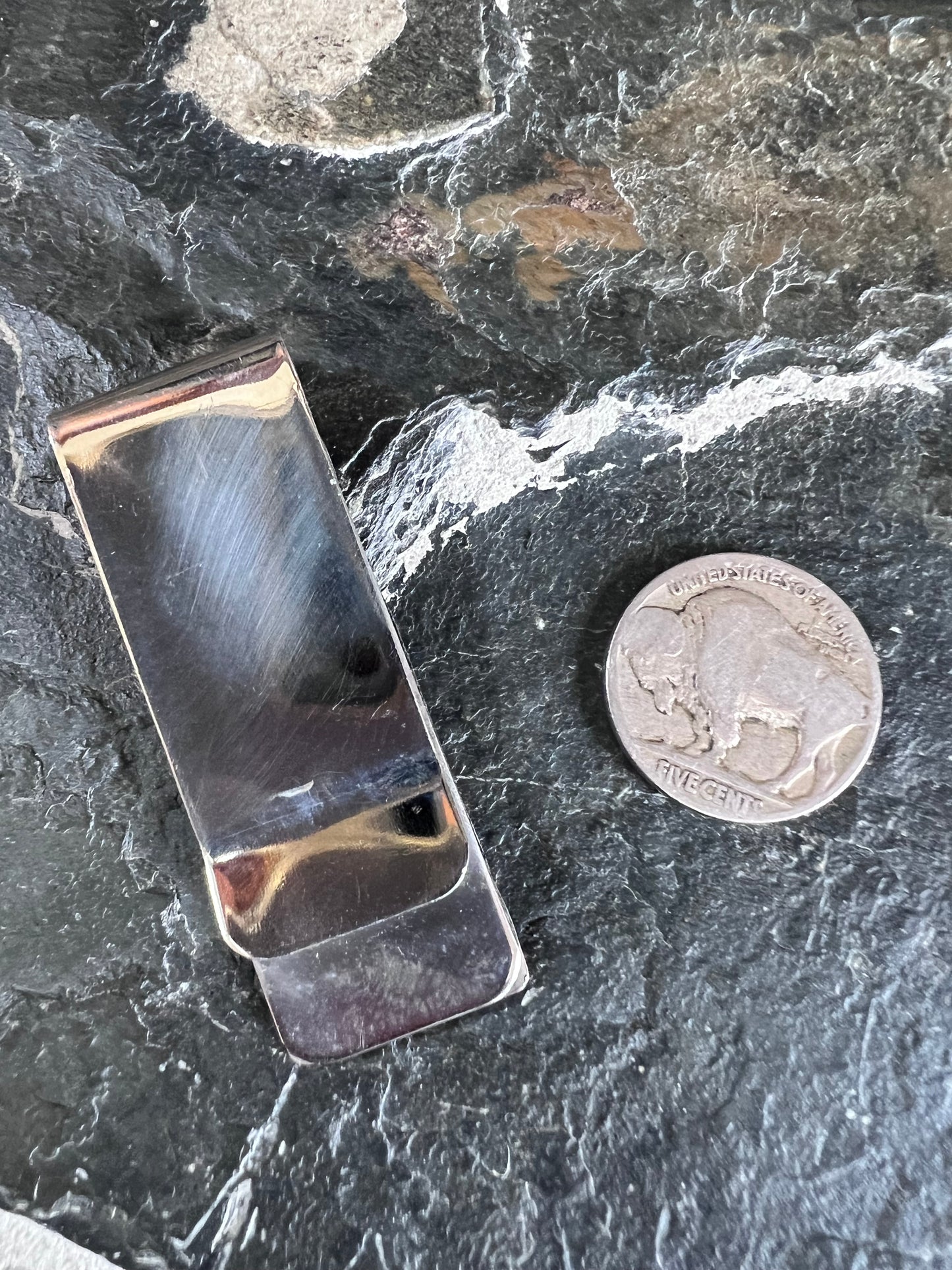 Native American Handmade by Bertha Begay- Sterling & Stainless Steel Money Clip 2 1/8βx 3/4β