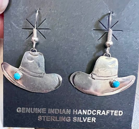 Native American Handmade Sterling & Turquoise Cowboy Hay Dangle Earrings 1.5β