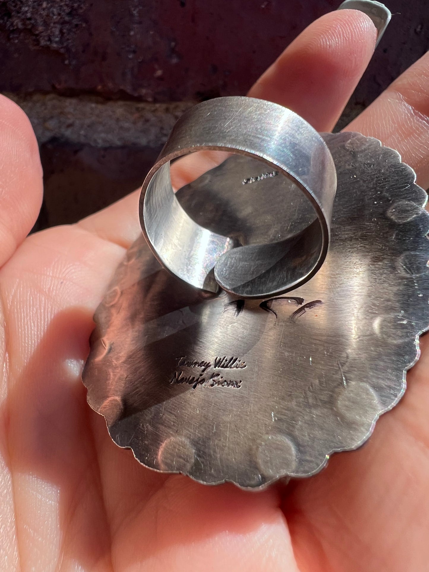 Navajo/Sioux Handmade by Tawney Willie. Large Sterling & Dry Creek Ring Sz Adjustable