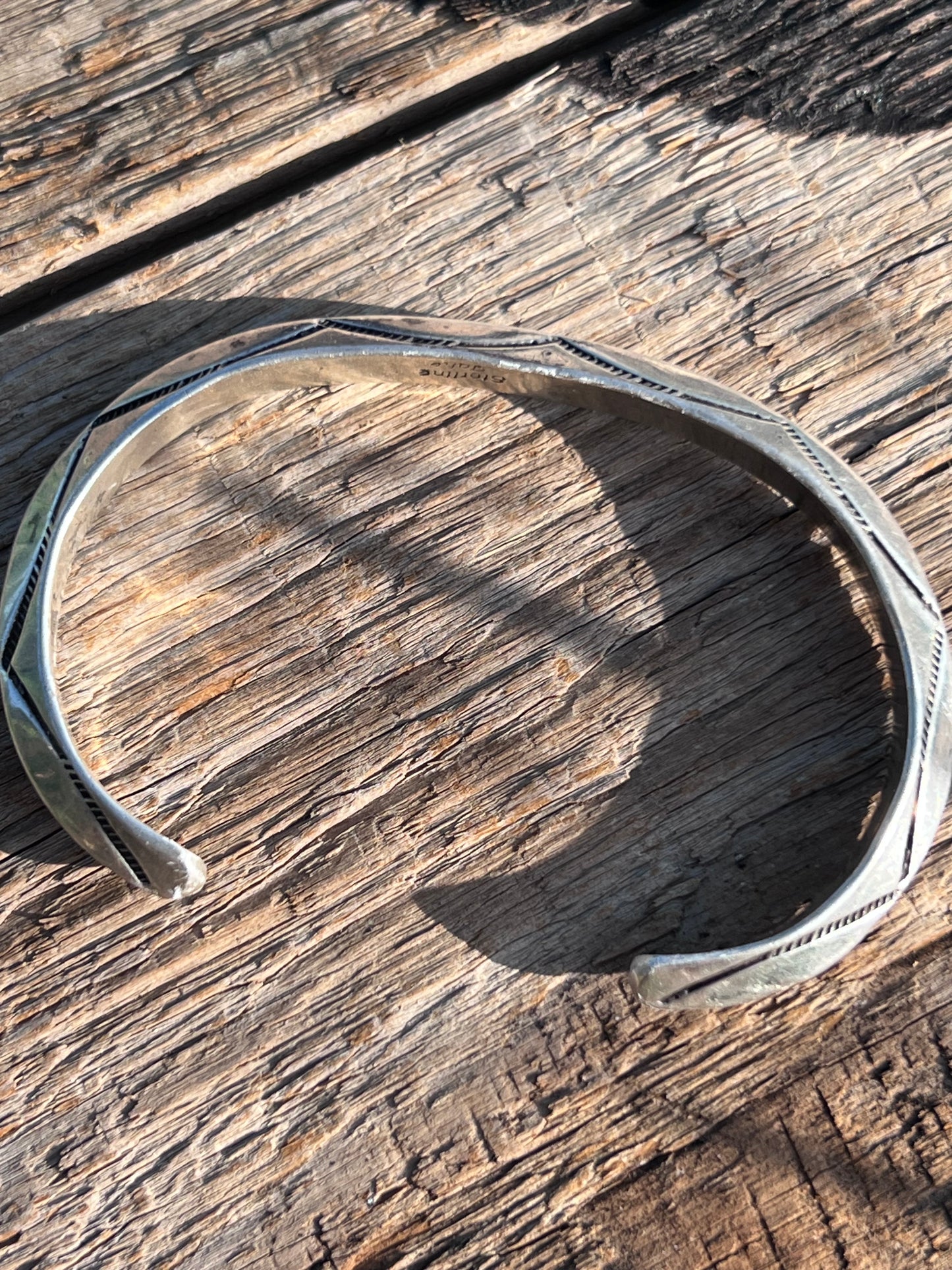 Vintage Native American Handmade by Tahe- Sterling Stamped Carinated Cuff Sz 7 (no flex)