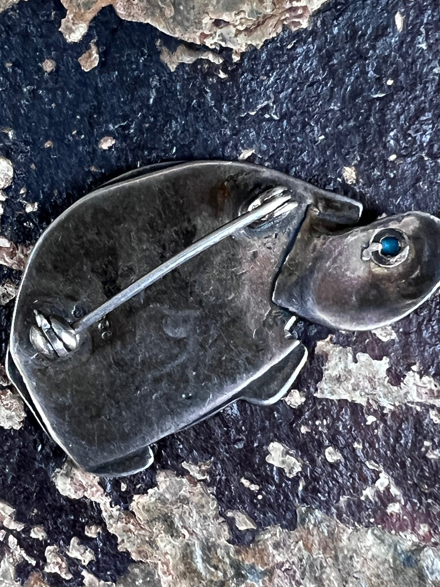 Vintage Sterling & Turquoise Turtle Pin 1.4βx .9β