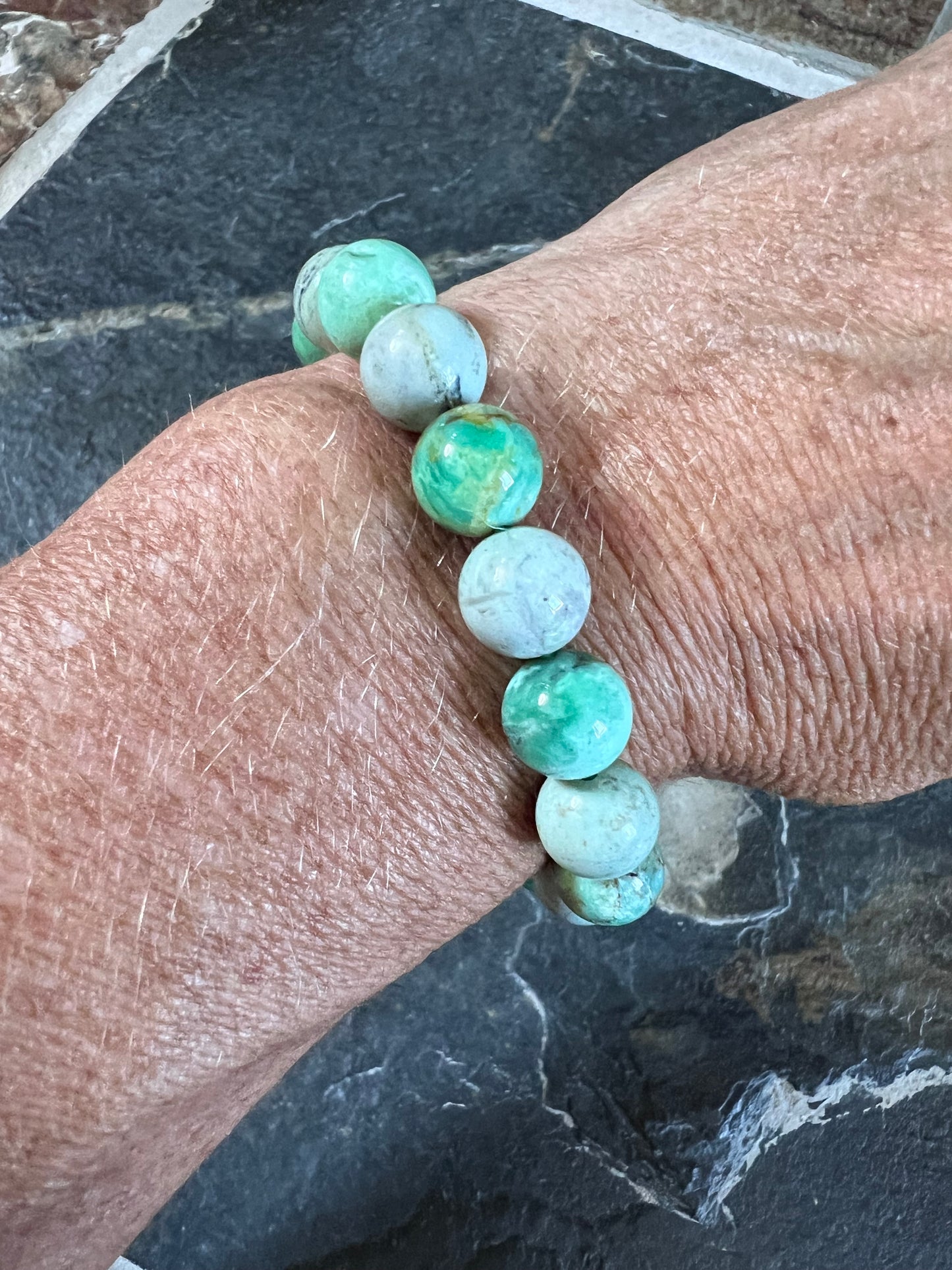 Variscite 10mm Beaded Stretch Bracelet Sz 7.
