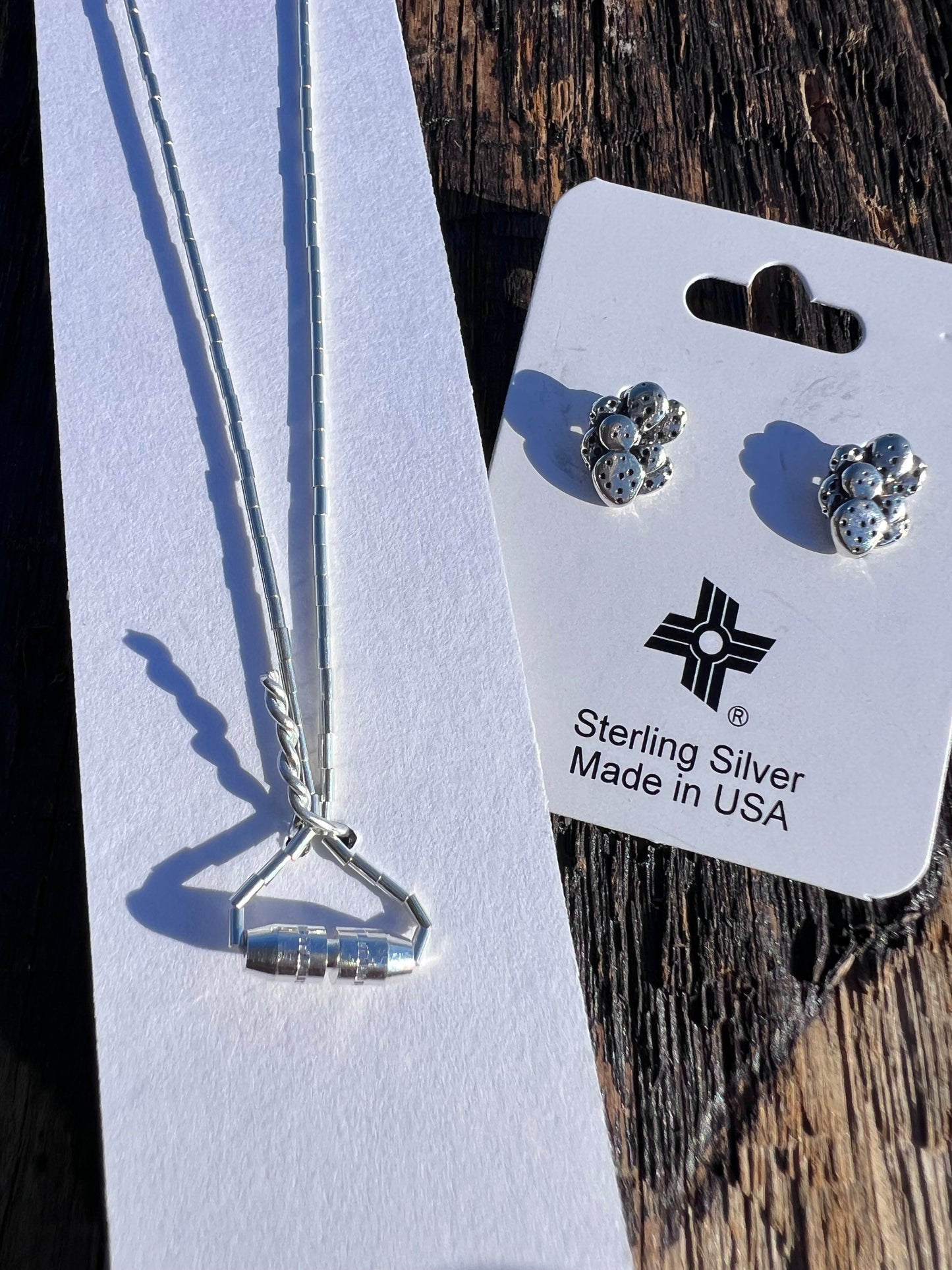 Sterling Liquid Silver Cactus Necklace 16β & Post Earrings 1/2β Set