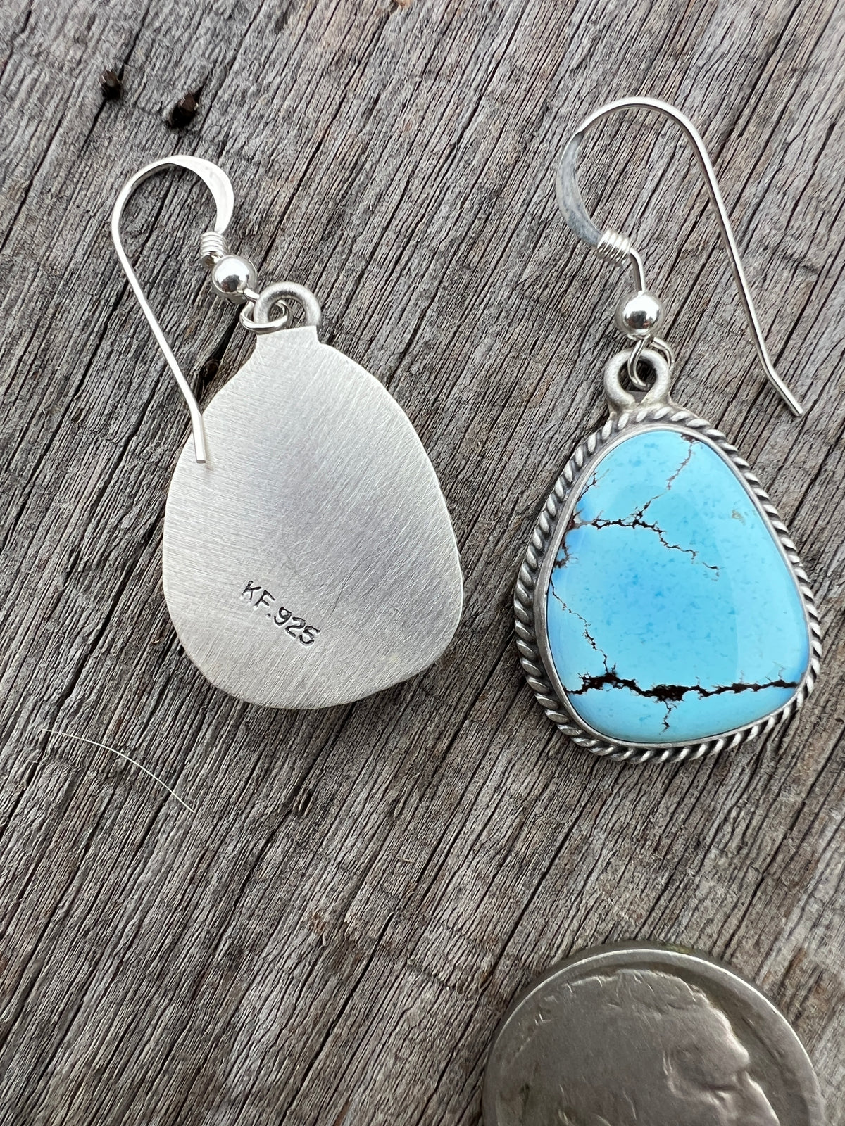 Navajo Handmade by Katherine Francisco. Sterling Silver & GoldenHills Turquoise Dangle Earrings 1 3/4” long