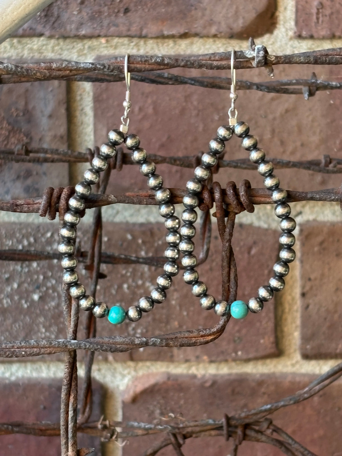 Southwest Sterling Silver & Turquoise 6mm Bead Dangle Earrings 3 1/4β
