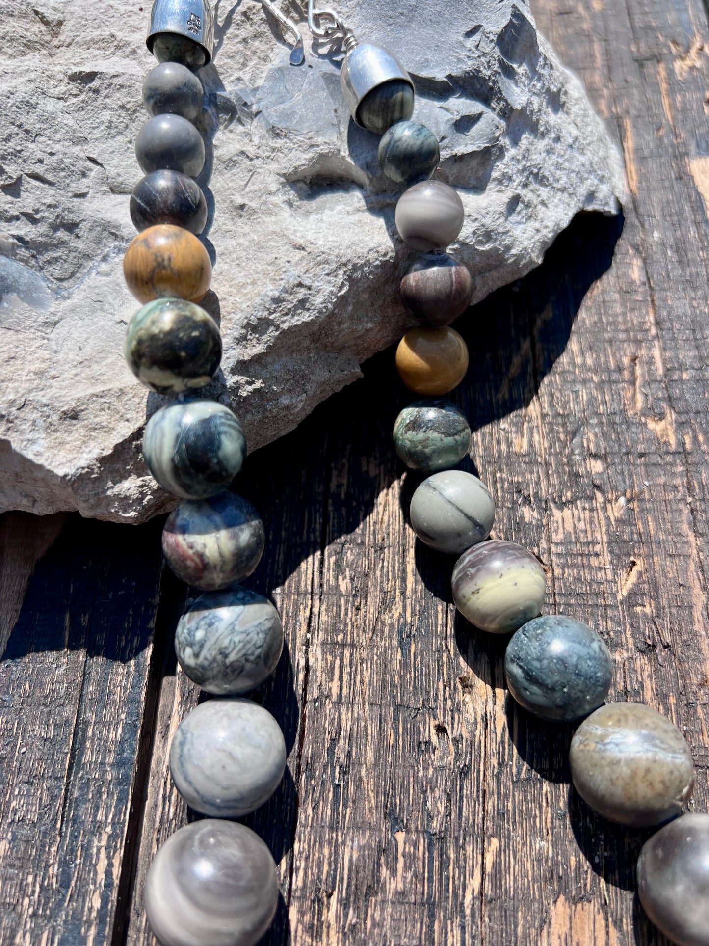 Vintage Chunky Jasper Bead & Sterling Necklace by Jay King 24”
