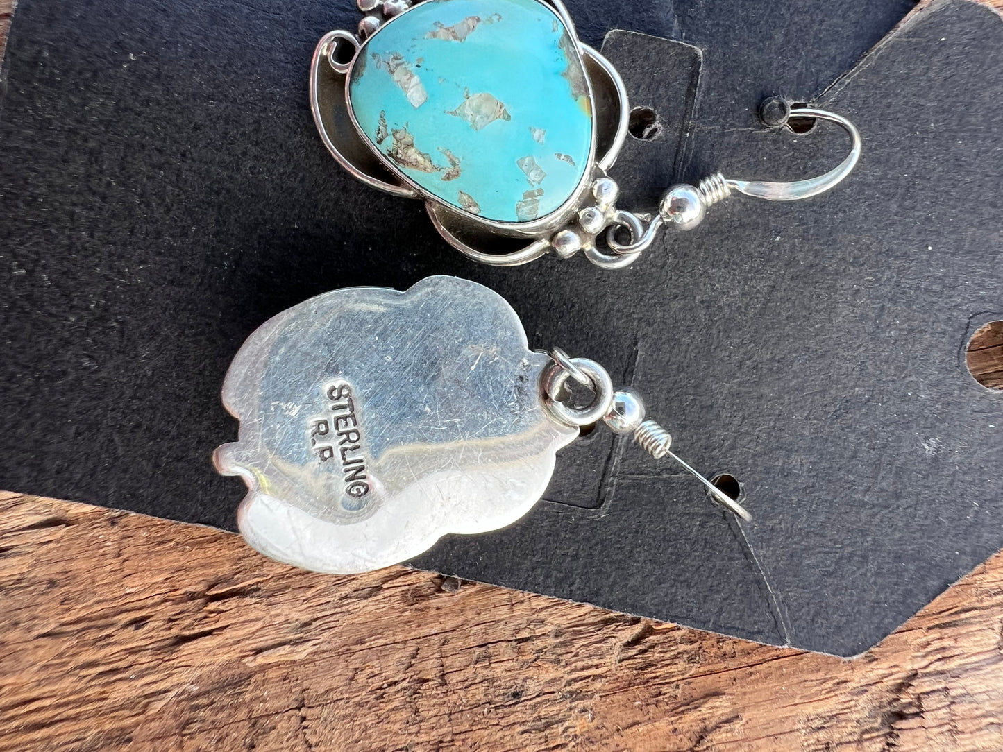 Native Navajo Handmade Sterling & Carico Lake Turquoise Dangle Earrings 1.5β