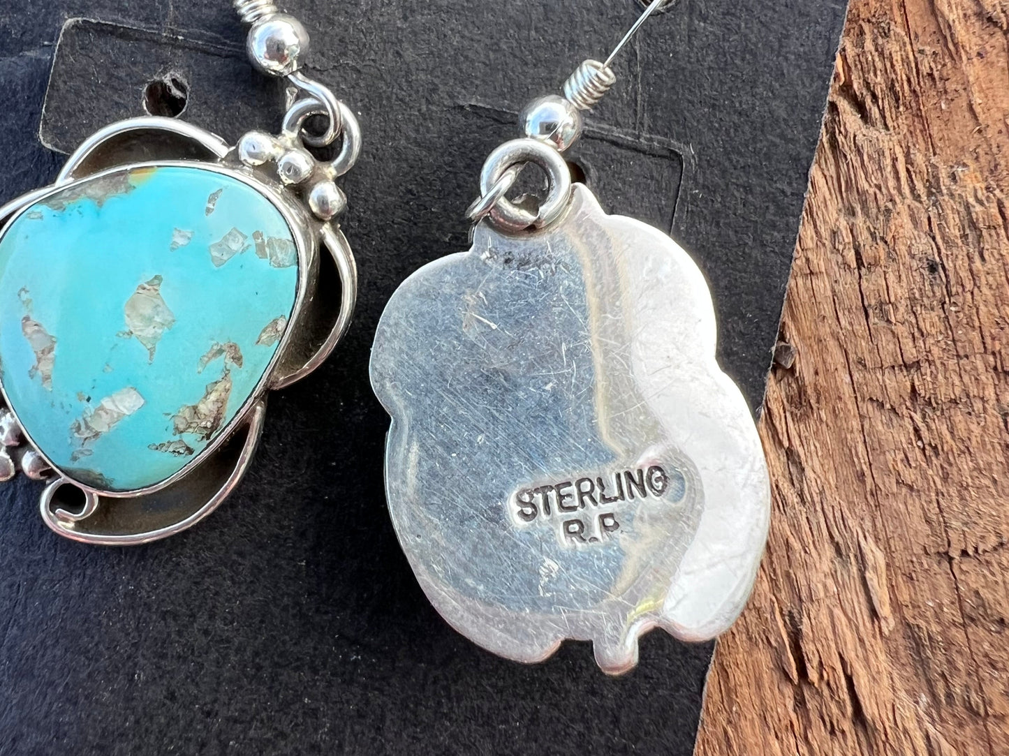 Navajo Handmade Sterling & Carico Lake Turquoise Dangle Earrings 1.5”